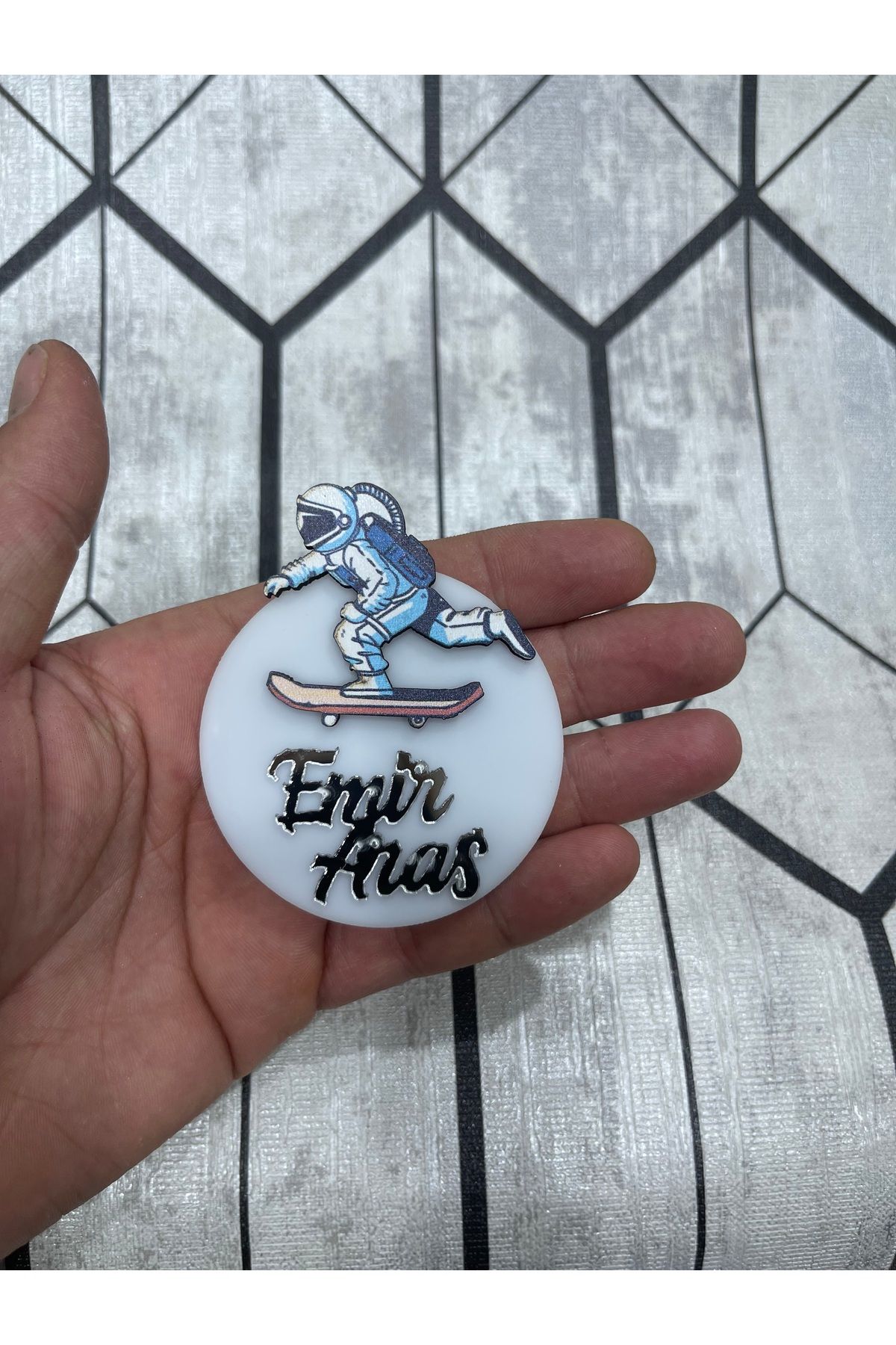 ELF REKLAM Astronot Figürlü Ahşap Baskılı Pleksi Yazılı Magnet 10 Adet