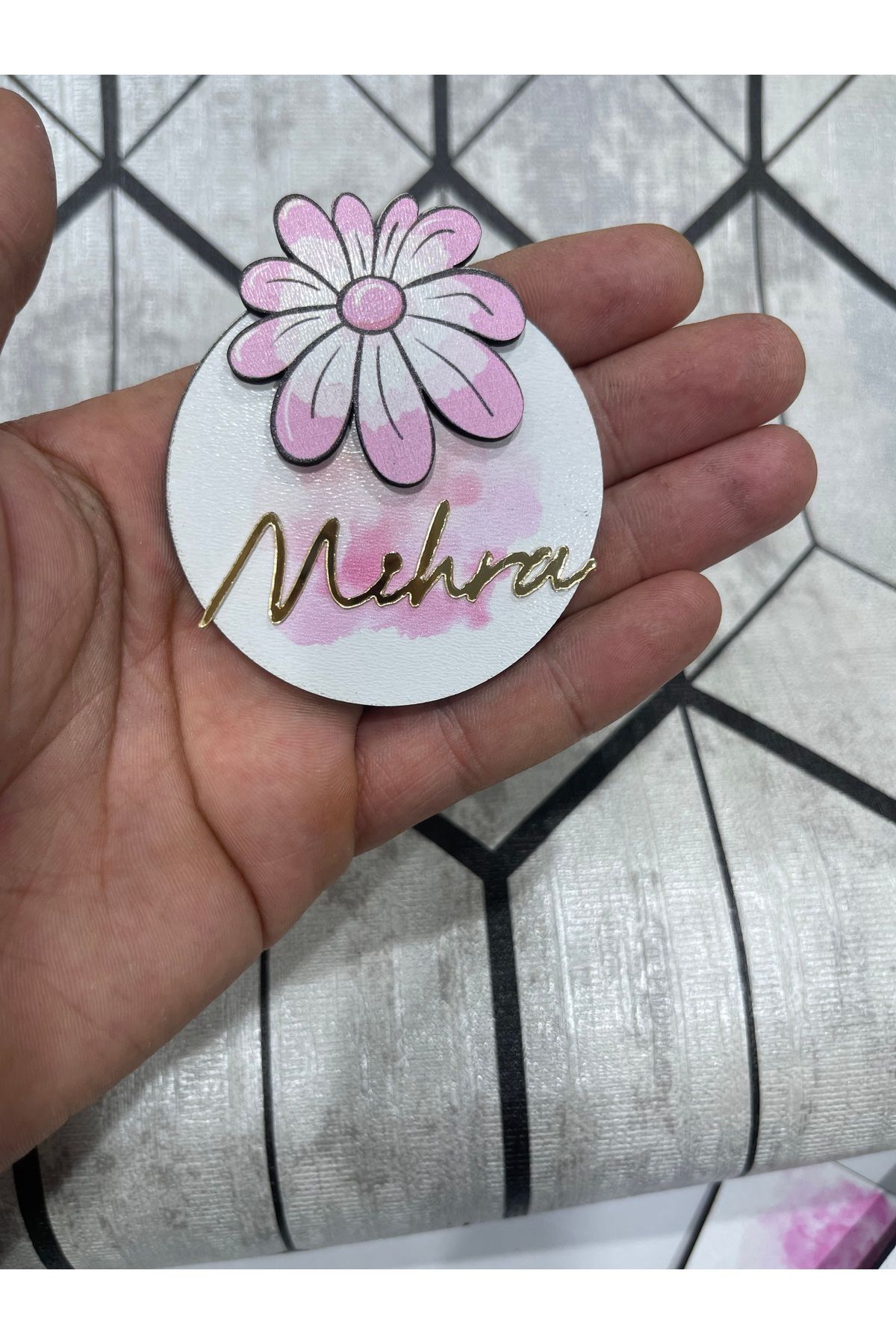 ELF REKLAM Çiçek Figürlü Ahşap Baskılı Pleksi Yazılı Magnet 10 Adet
