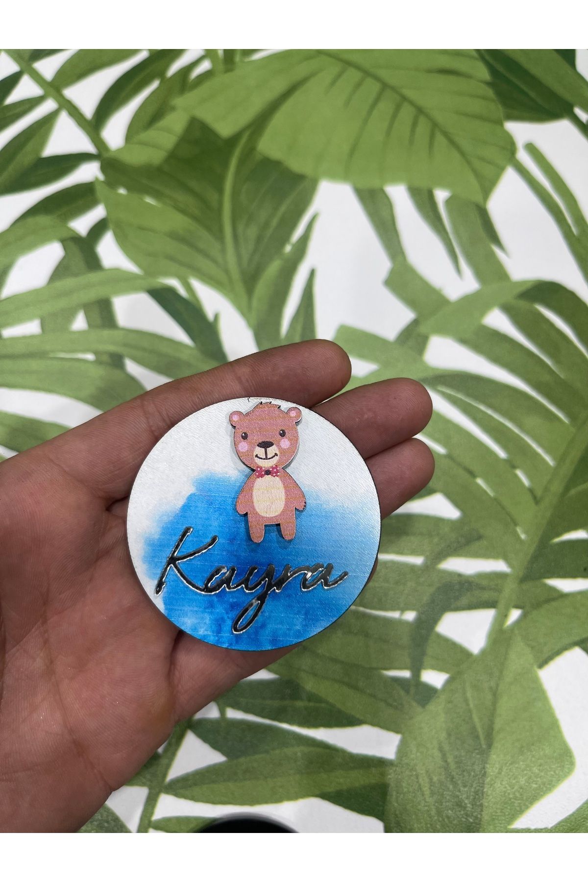 ELF REKLAM Ayıcık Figürlü Ahşap Baskılı Pleksi Yazılı Magnet 10 Adet