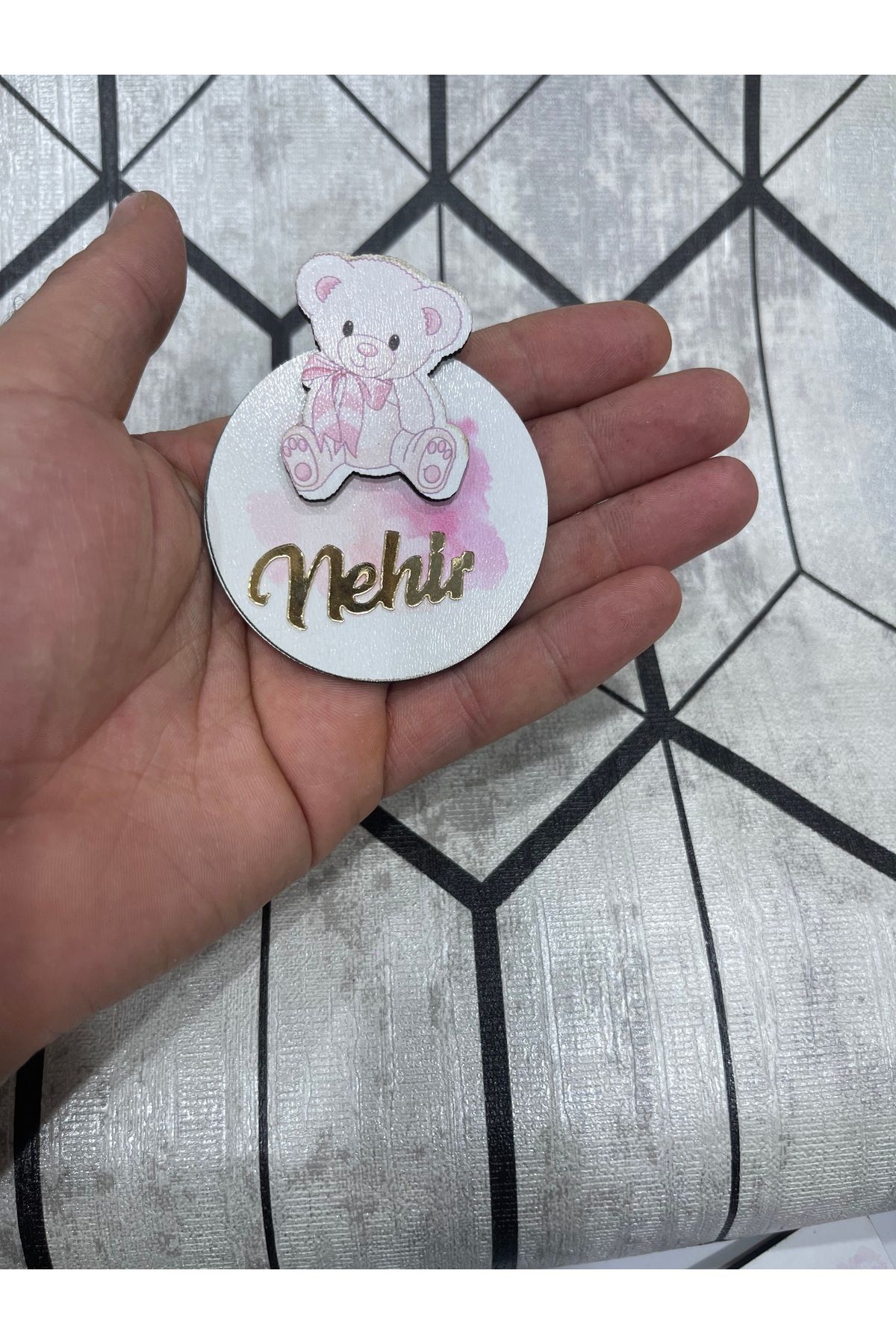 ELF REKLAM Ayıcık Figürlü Ahşap Baskılı Pleksi Yazılı Magnet 10 Adet