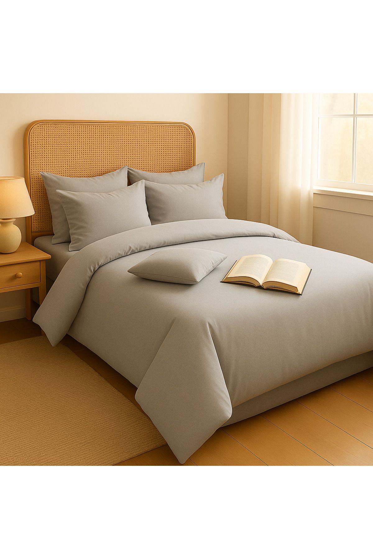 Prime Sleeks Tek Kişilik %100 Pamuk Nevresim Takımı 160x220 cm , Lastikli Çarşaflı Set, Gri