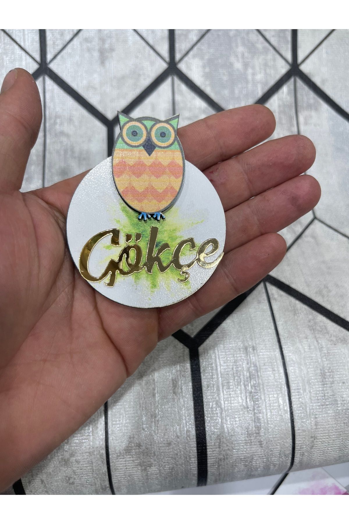 ELF REKLAM Baykuş Figürlü Ahşap Baskılı Pleksi Yazılı Magnet 10 Adet