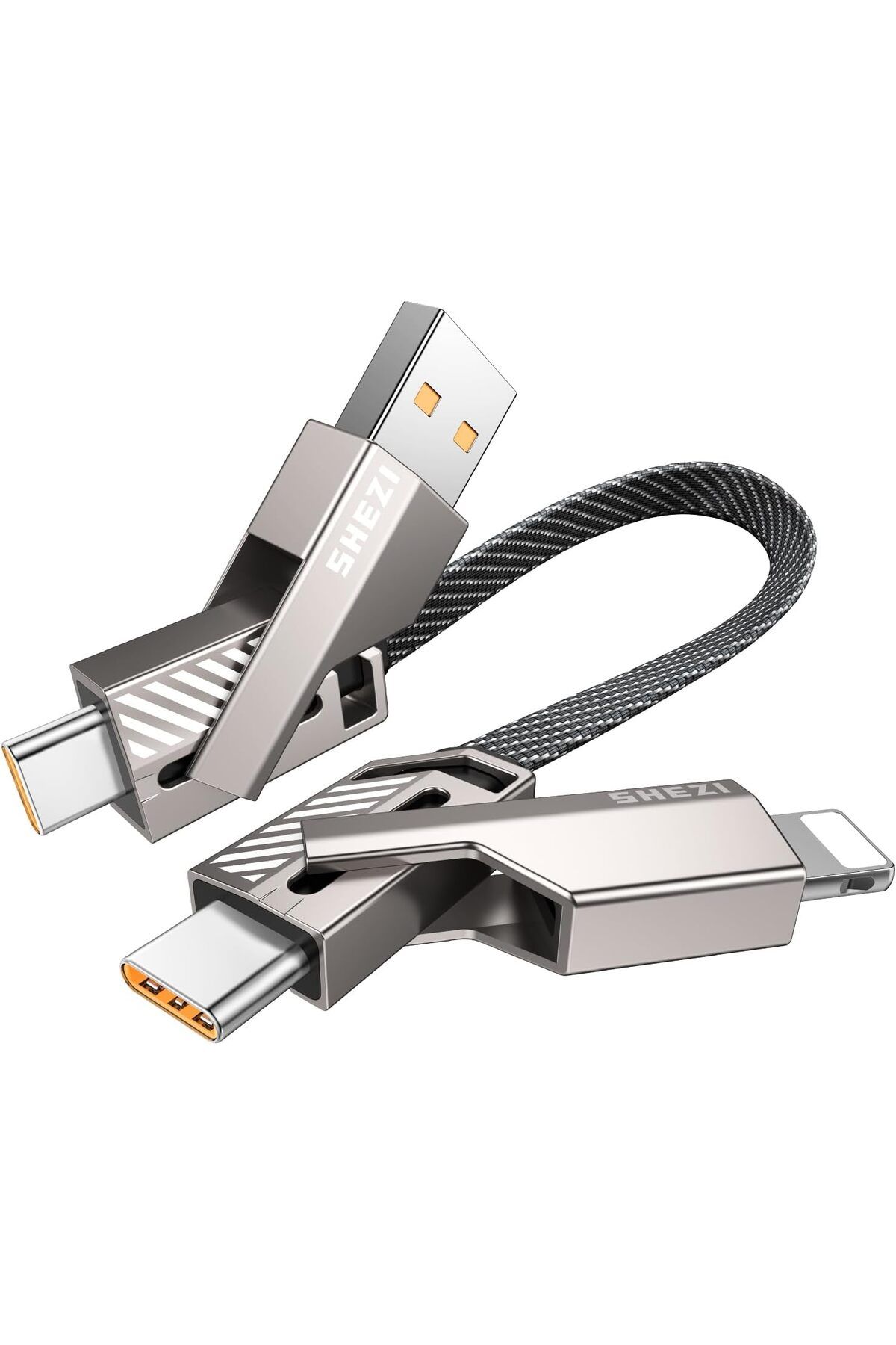 ÇAĞUR Eser 4'ü 1 arada USB C Kablosu [45W Hızlı Şarj ve Veri Senkronizasyonu] Düz Örgülü USB C - U