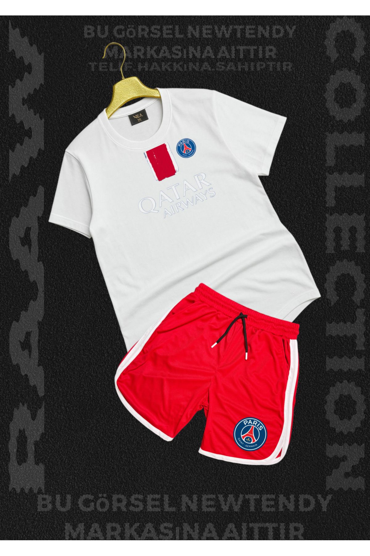 NEW TRENDY COLLECTİON Paris Qatar Airways Baskılı Beyaz Tişört basket Şort Erkek Spor Takım Kombin Yazlık