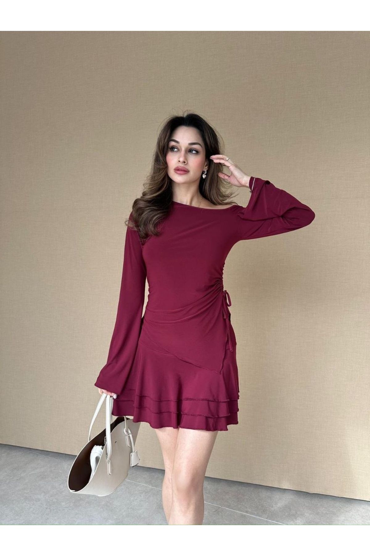 MAXMOOR Kadın Bordo Bluz Etek İkili Takım