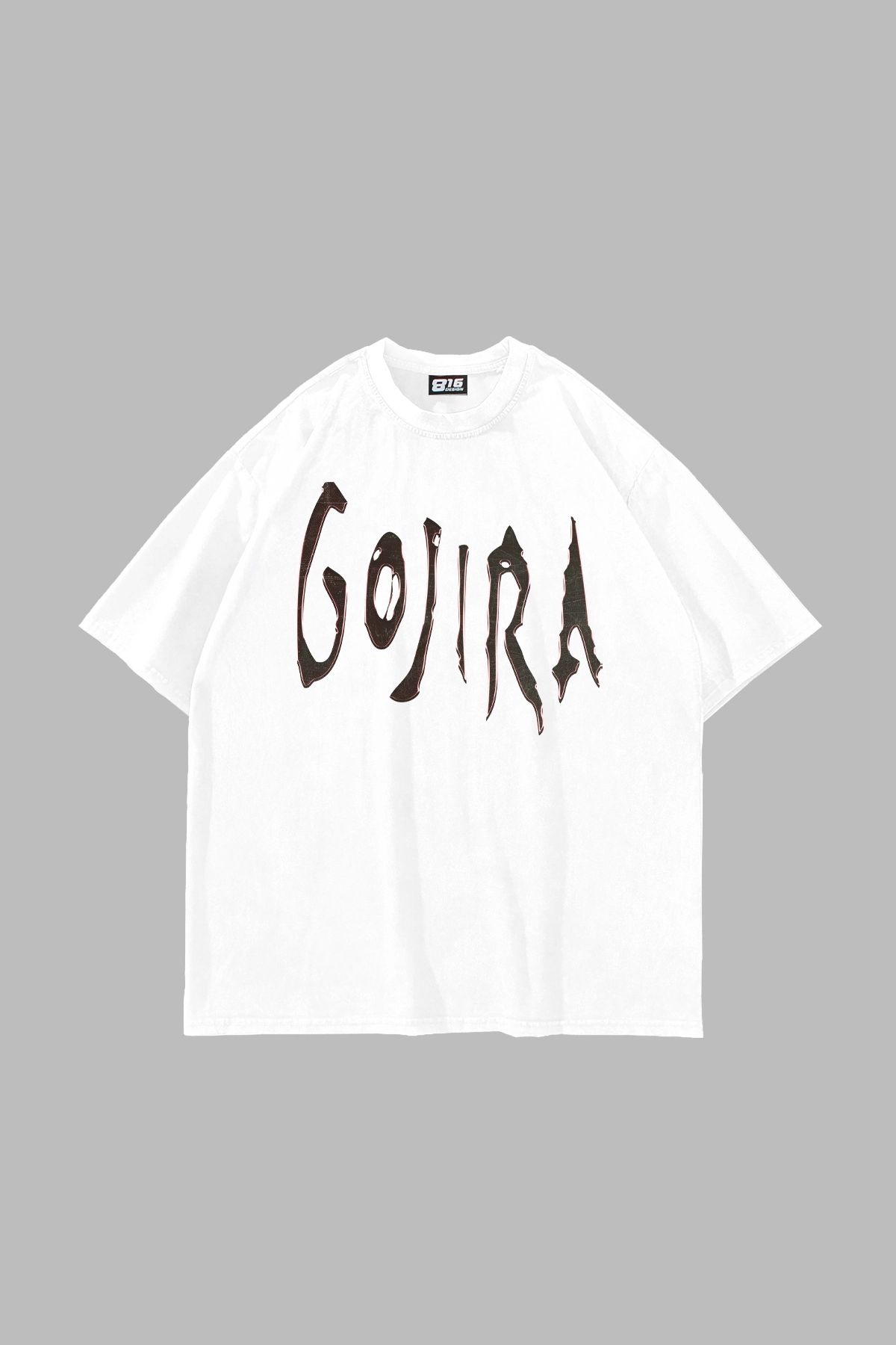 Bak Moda Gojira Baskılı Oversize Unisex Beyaz Tshirt