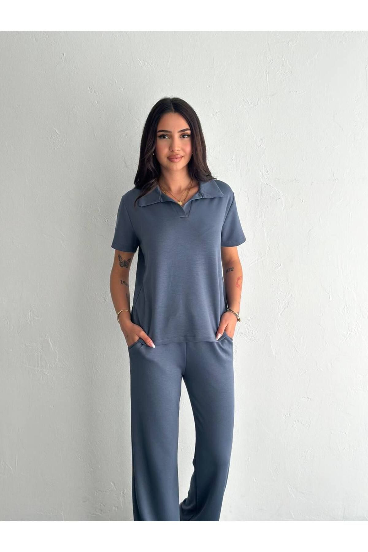 Bella Breeze Kadın Modal Kumaş Kısa Kollu Polo Yaka T-shirt Eşofman Takımı