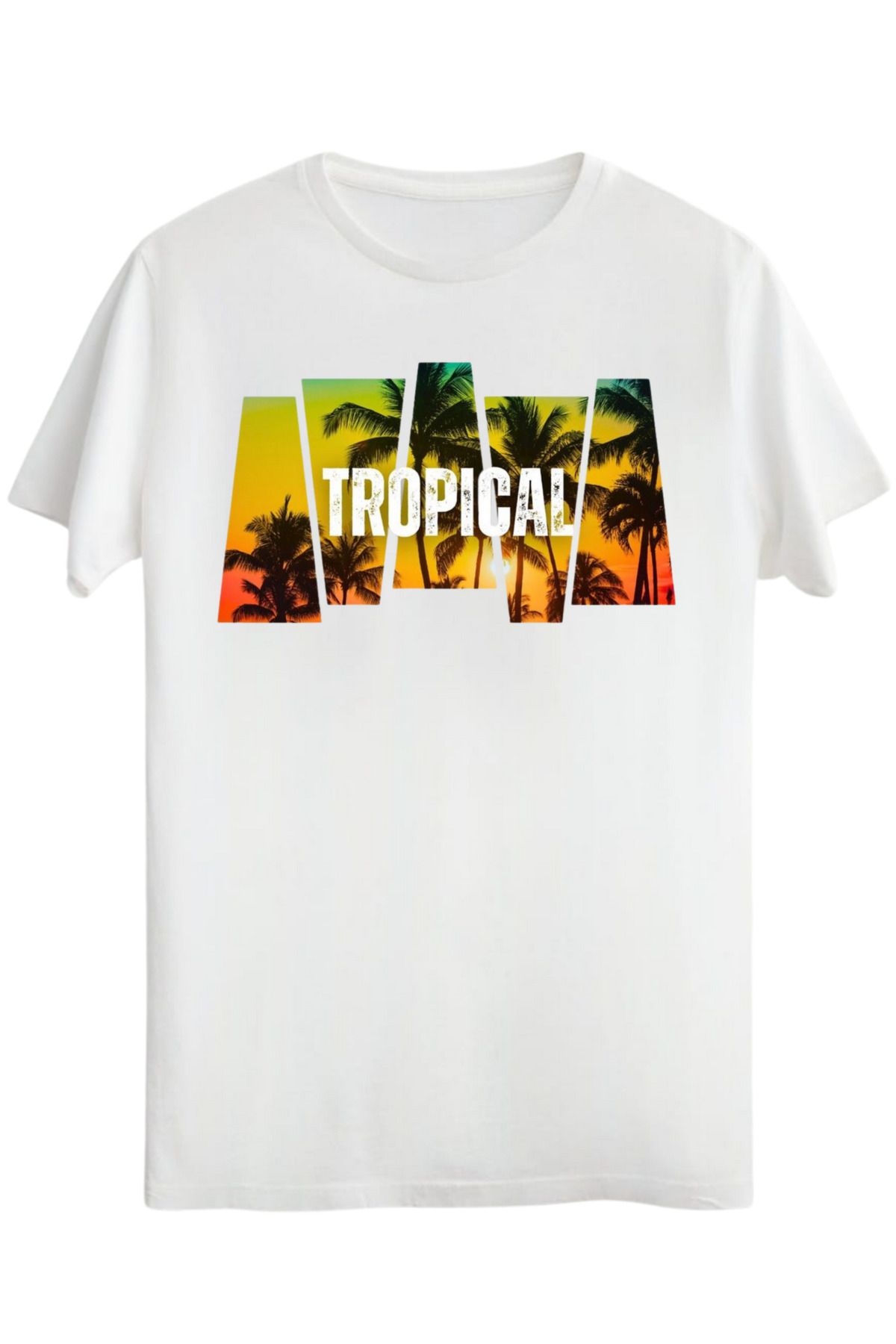 MODA TROPİCAL PLAJ Baskılı Bol Kesim Oversize Omuzu Düşük T-shirt Tüylenmez %100 Pamuk
