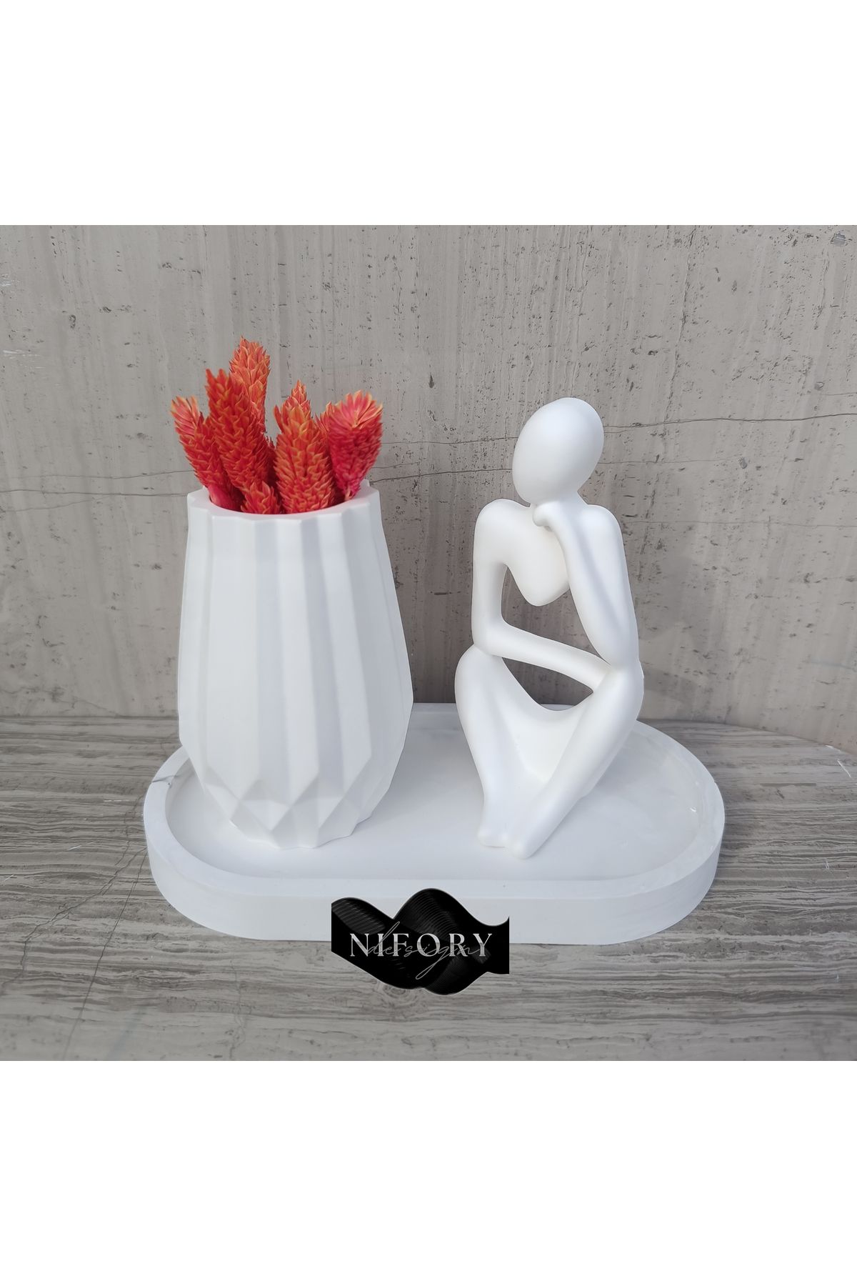 Nifory 520-N05 Dekoratif Beton Sunum Aksesuar Set Beton Biblo Organizer Takımı Çok Amaçlı Dekoratif Set