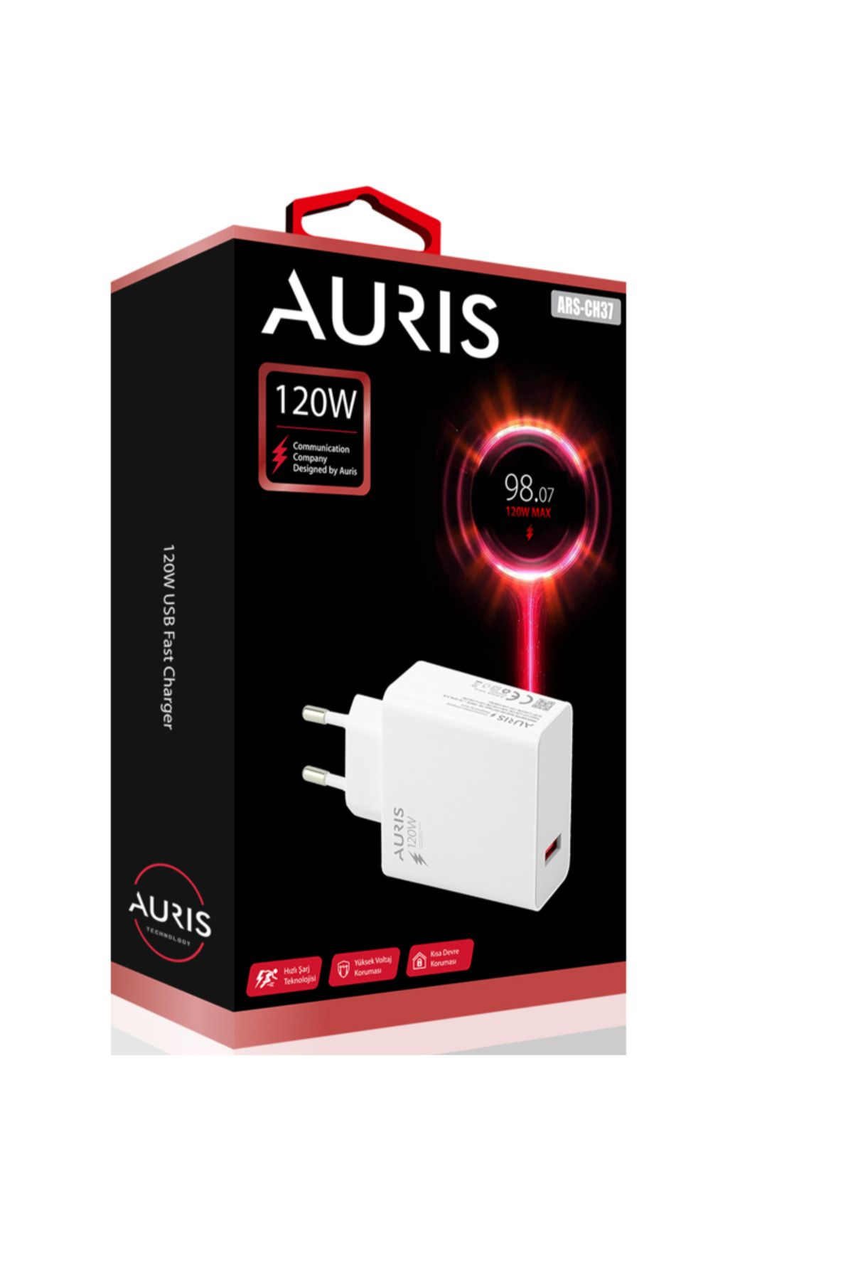 Auris 120 Watt Ultra Hızlı Şarj Başlığı Salise Gösterge Çıkaran USB Şarj Cihazı Başlığı 120W