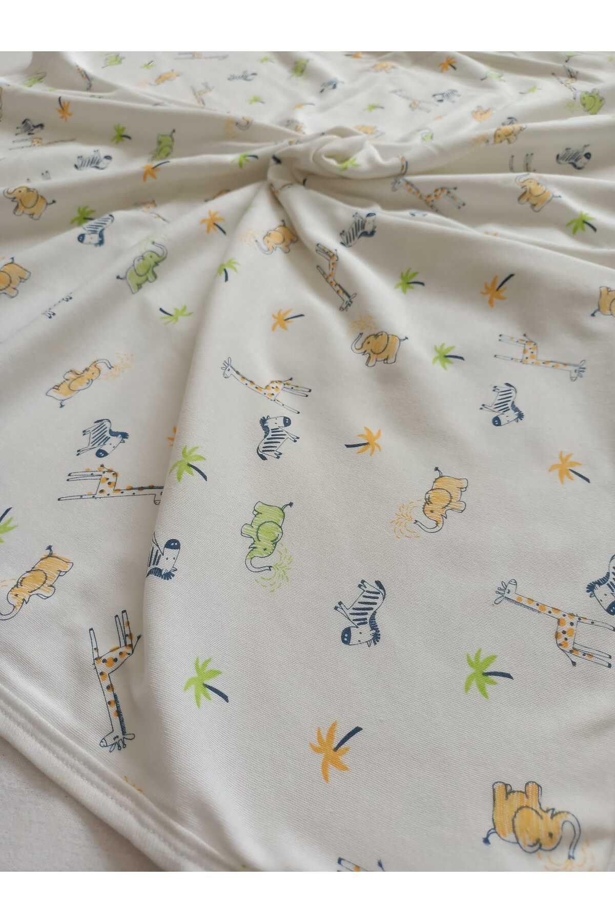 Adil Bebe %100 Pamuk Çift Katlı Renkli Hayvanlar Model Bebek Penye Battaniye (80X90)