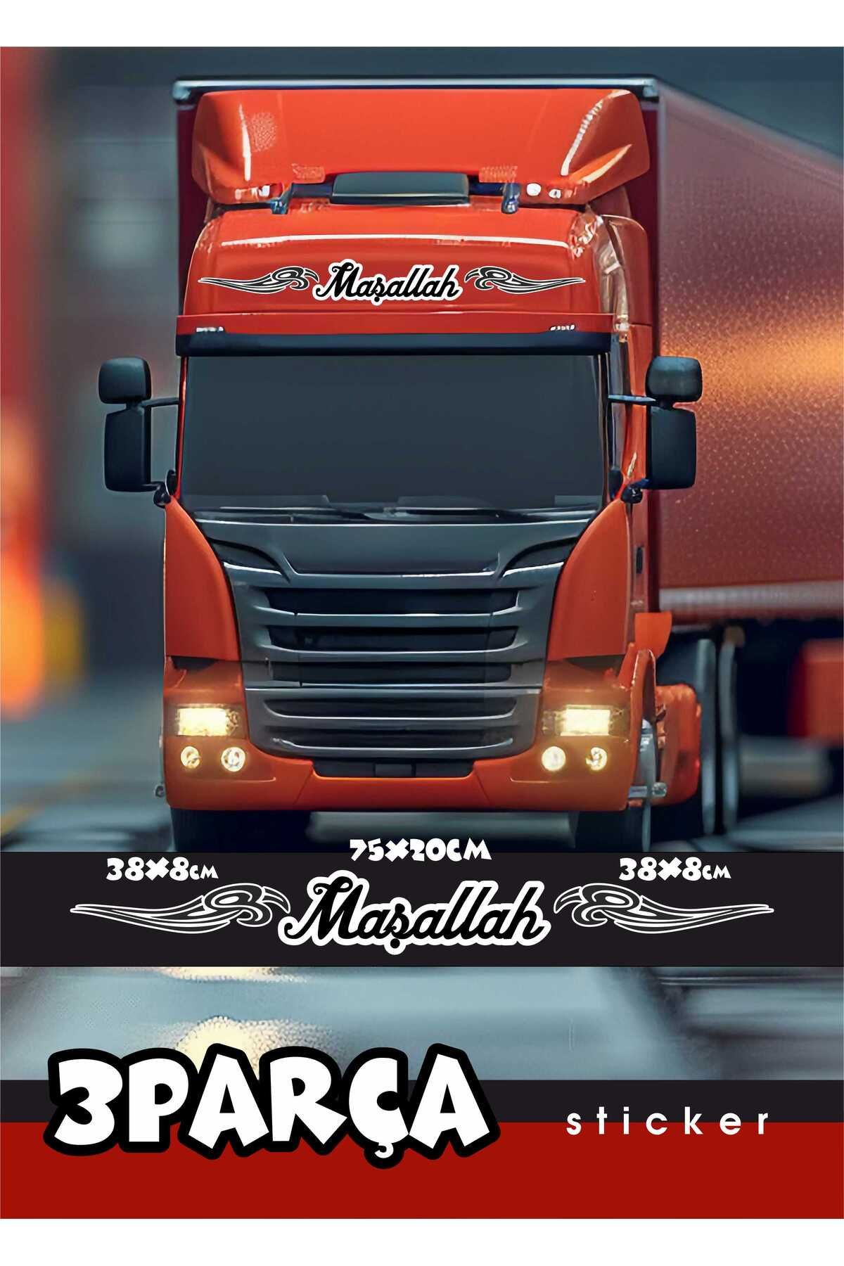 YGNPLUS TIR ÖNÜ VE ARKASI MAŞALLAH YAZISI STİCKER ETİKET 3 PARÇA 75X20 - 38X8X2