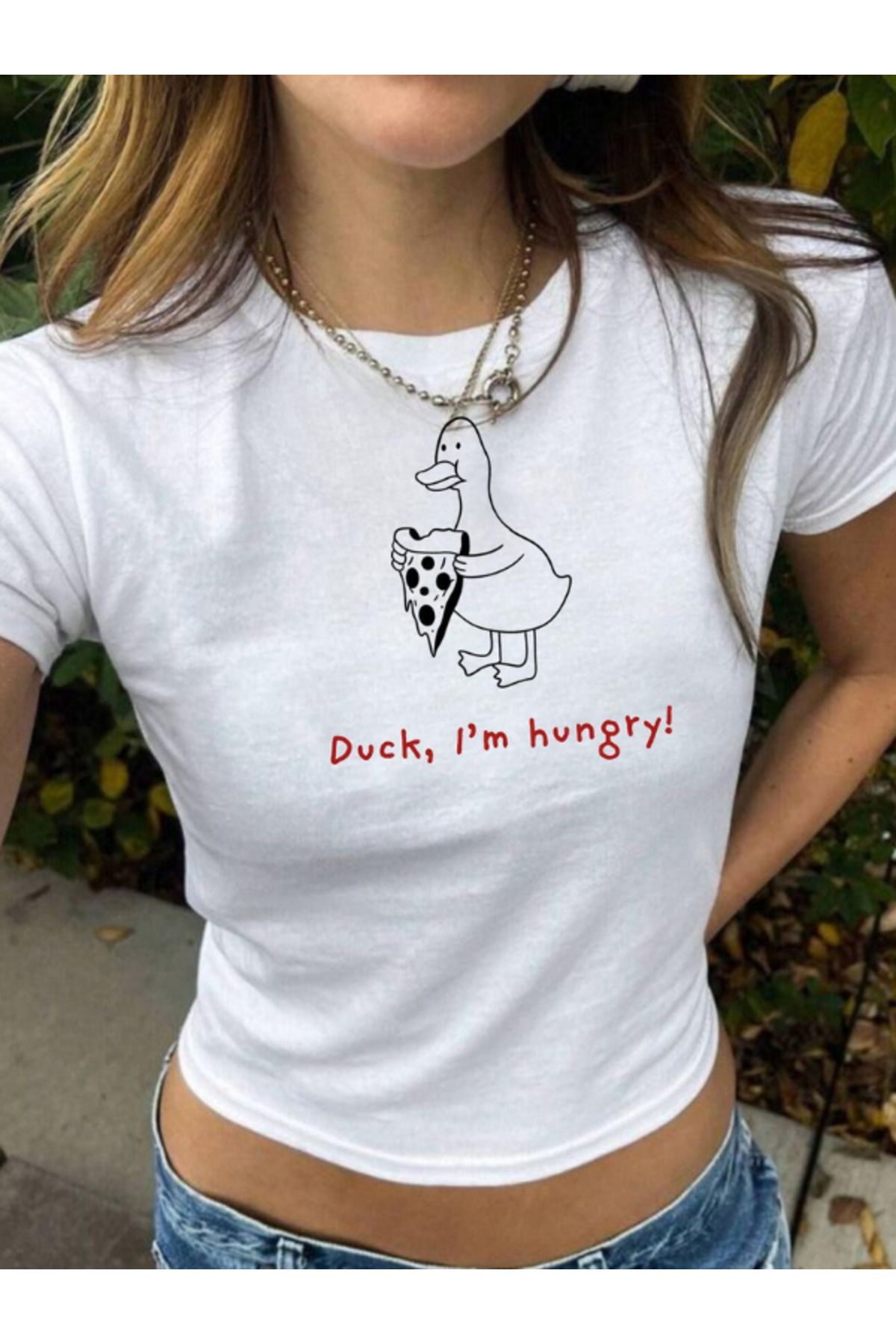 DEEFWEAR DREICH DUCK I'M HUNGRY BASKILI BEYAZ CROP