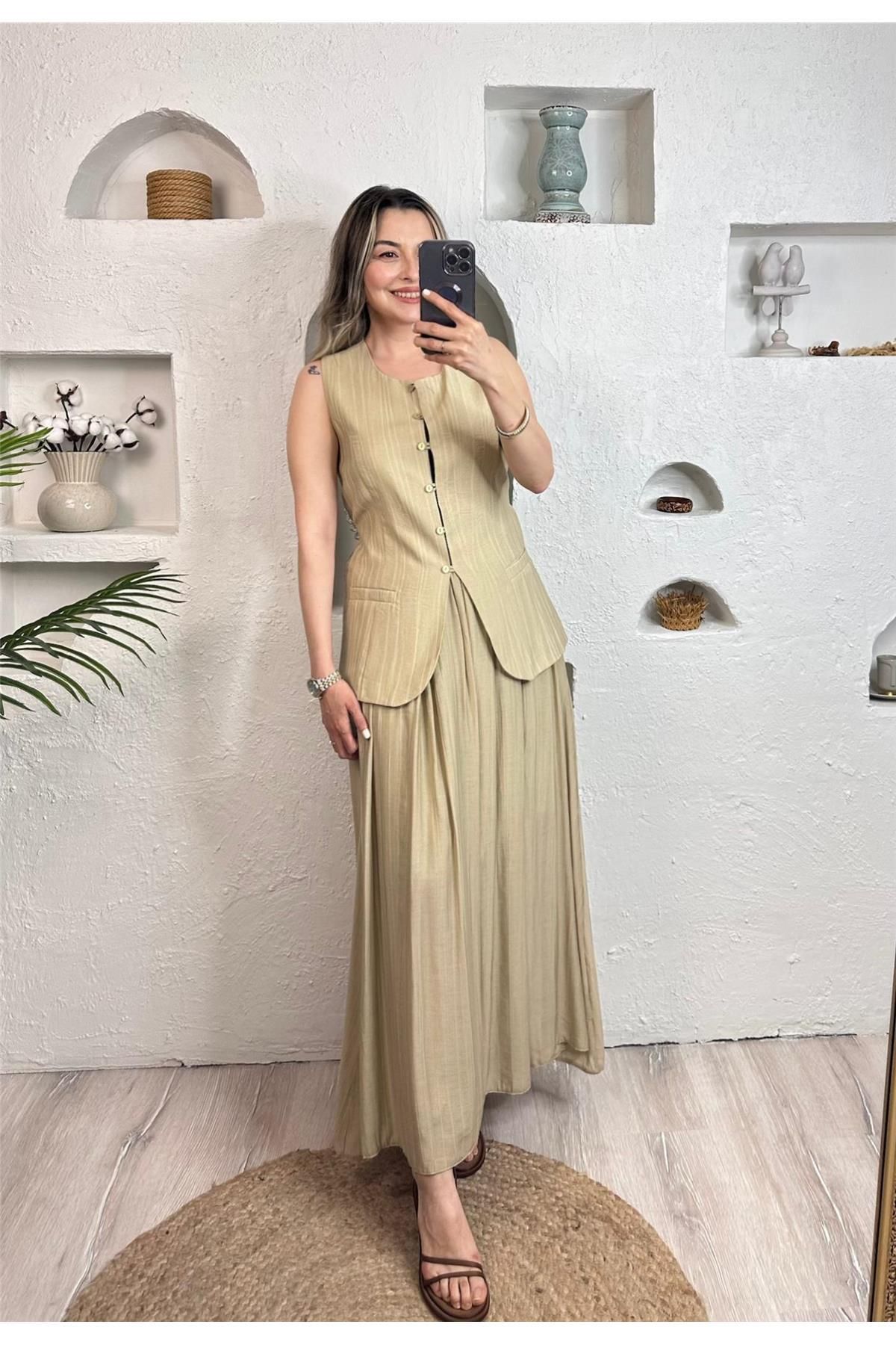BUĞU BUTİK KUP DETAYLI YELEK TAKIM 8651