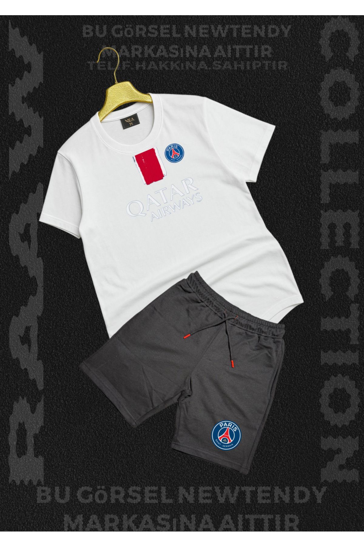 NEW TRENDY COLLECTİON Paris Qatar Airways Baskılı Beyaz Tişört basket Şort Erkek Spor Takım Kombin Yazlık