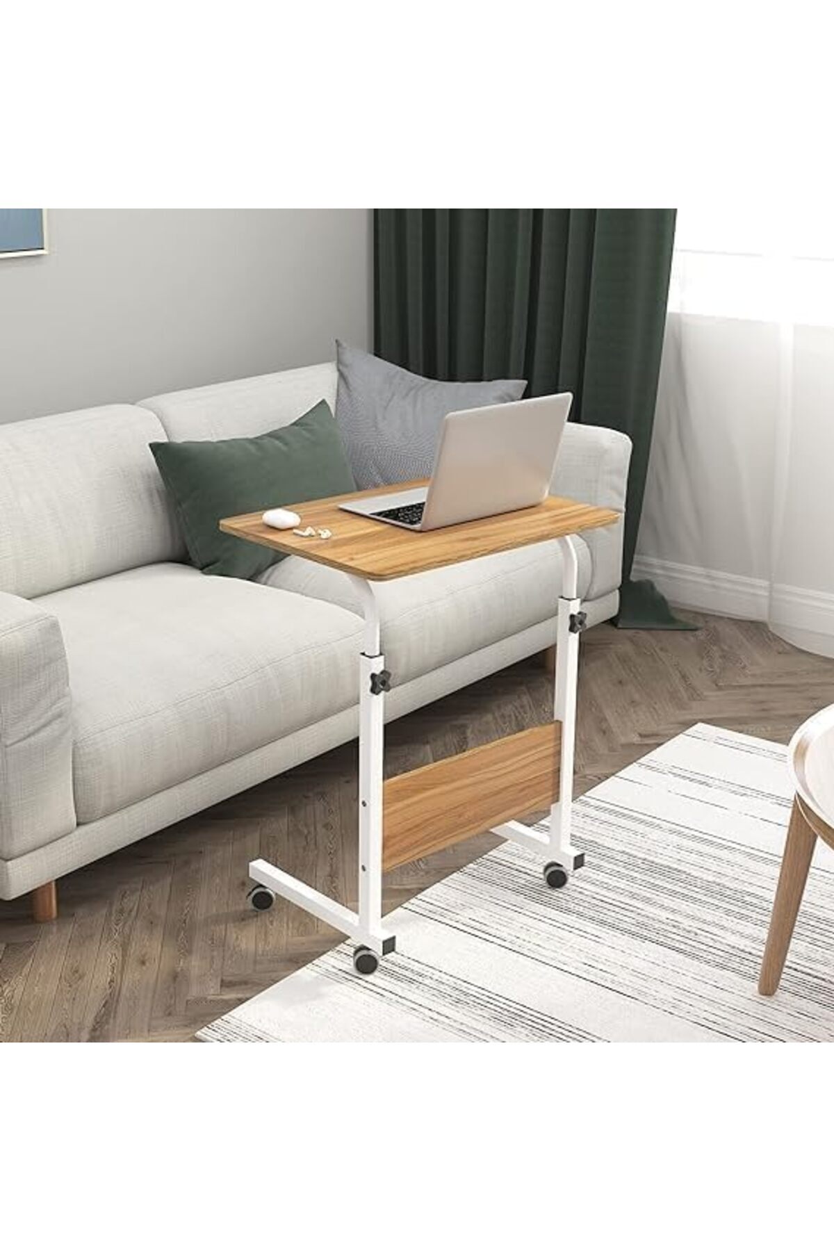 طاولة كمبيوتر محمول قابلة للتعديل، 60×40 سم، خشبي مع عجلات للسرير والأريكة