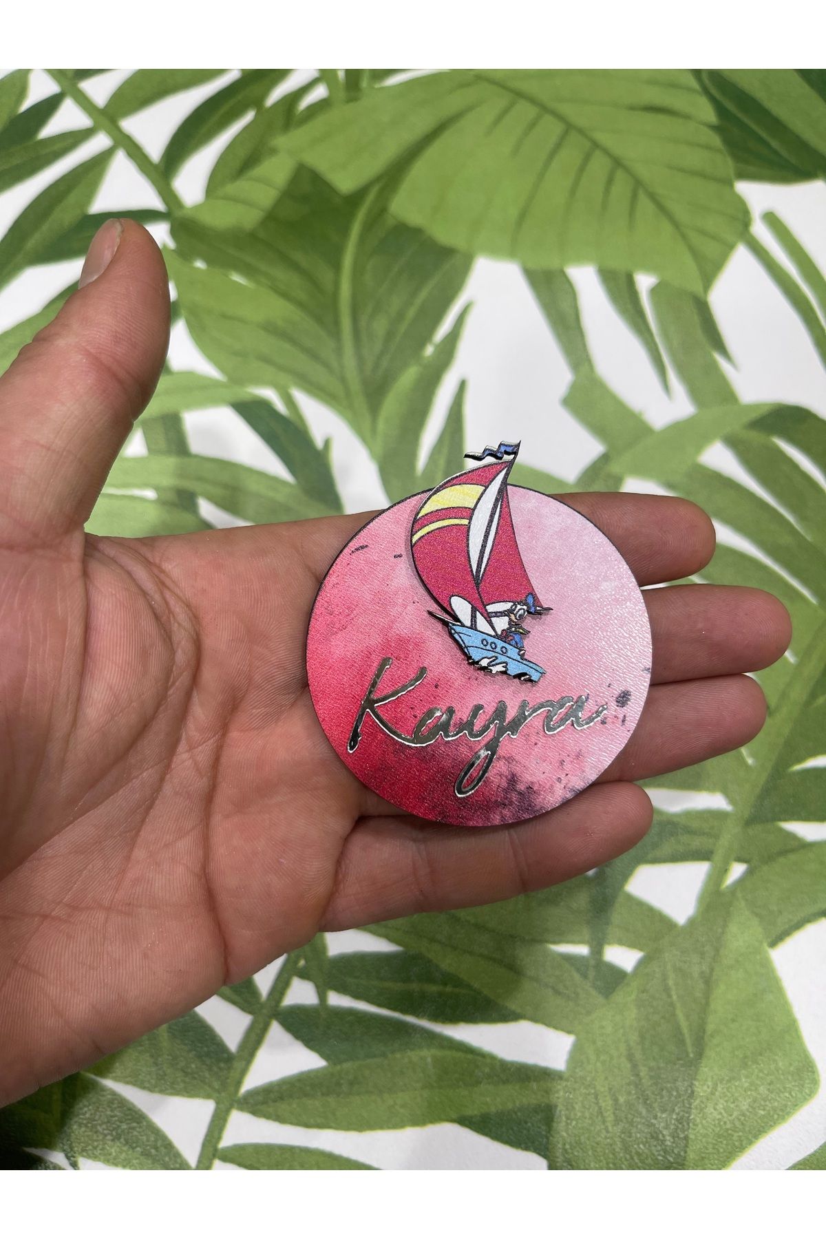 ELF REKLAM Tekne Figürlü Kişiye Özel Ahşap Baskılı Pleksi Yazılı Magnet 10 Adet