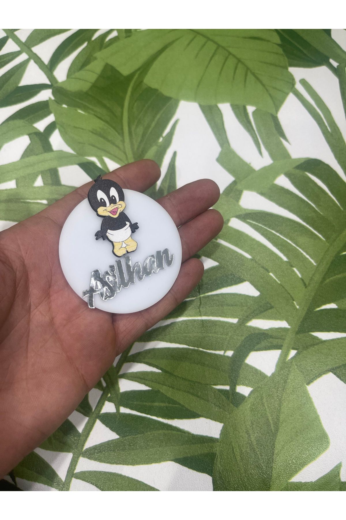 ELF REKLAM Siyah Ördek Figürlü Ahşap Baskılı Pleksi Yazılı Magnet 10 Adet