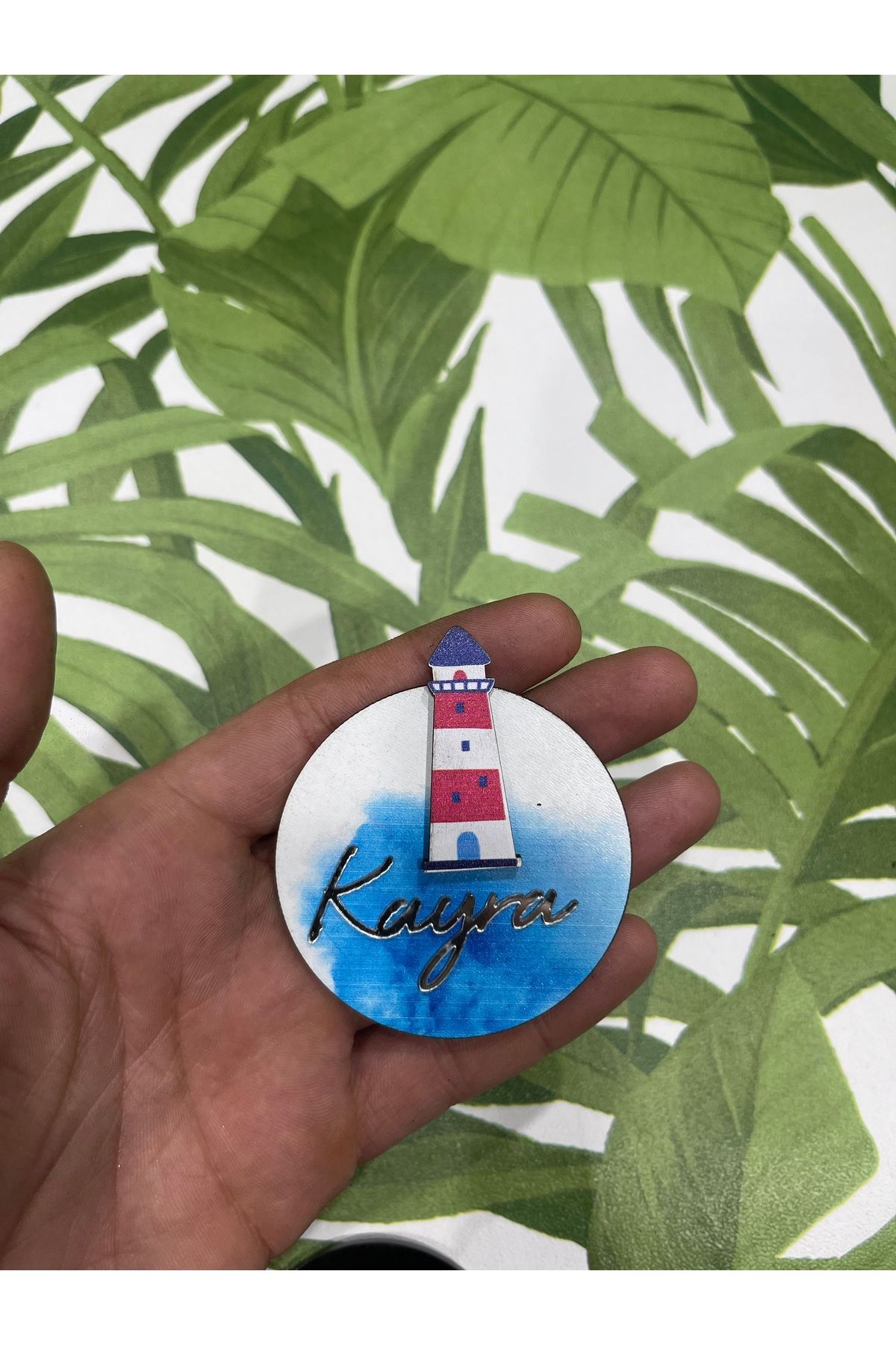 ELF REKLAM Deniz Feneri Figürlü Ahşap Baskılı Pleksi Yazılı Magnet 10 Adet