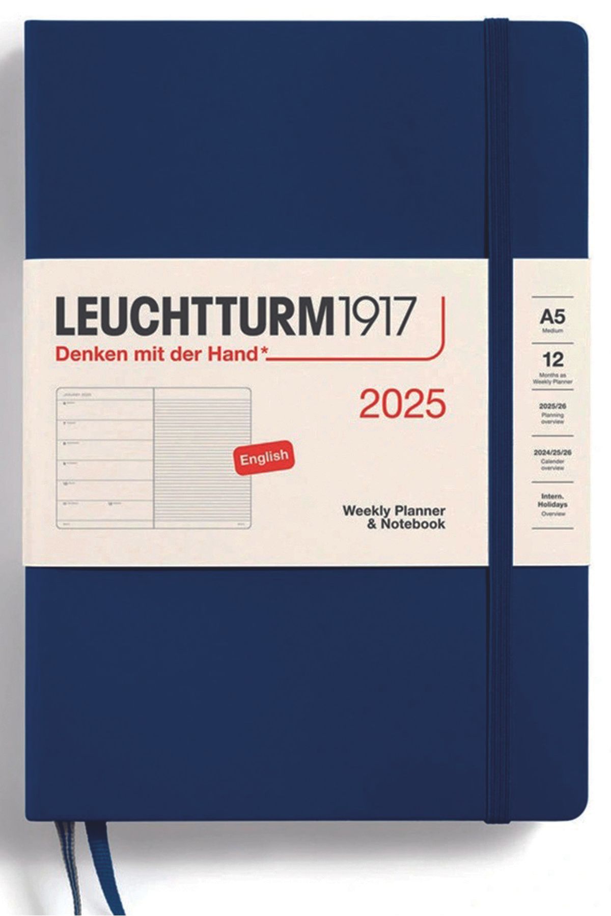 Leuchtturm1917 Orta Boy (A5) 12 Aylık Ajanda Ve Not Defteri 2025 Sert Kapak, Ingilizce, Lacivert