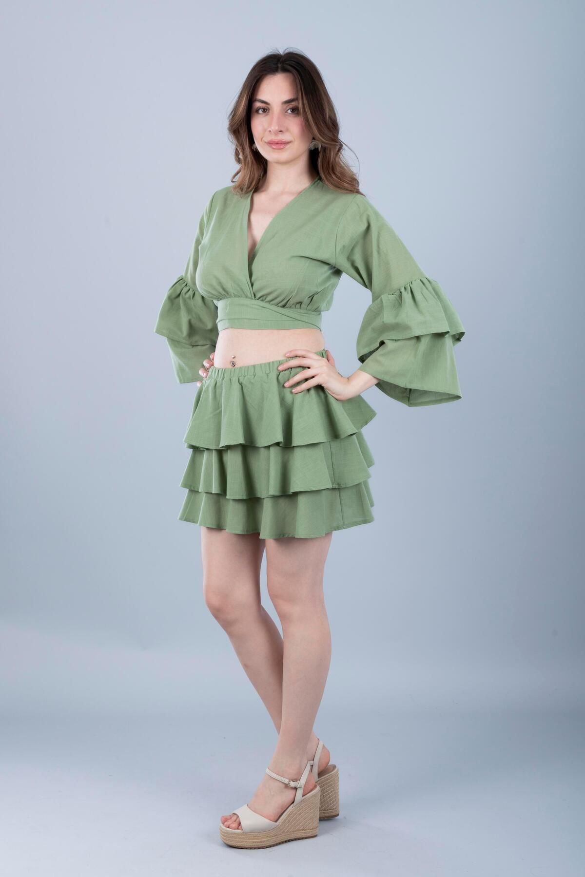 Bonitas Beachwear Pamuklu Bağlamalı Crop Askeri Yeşil