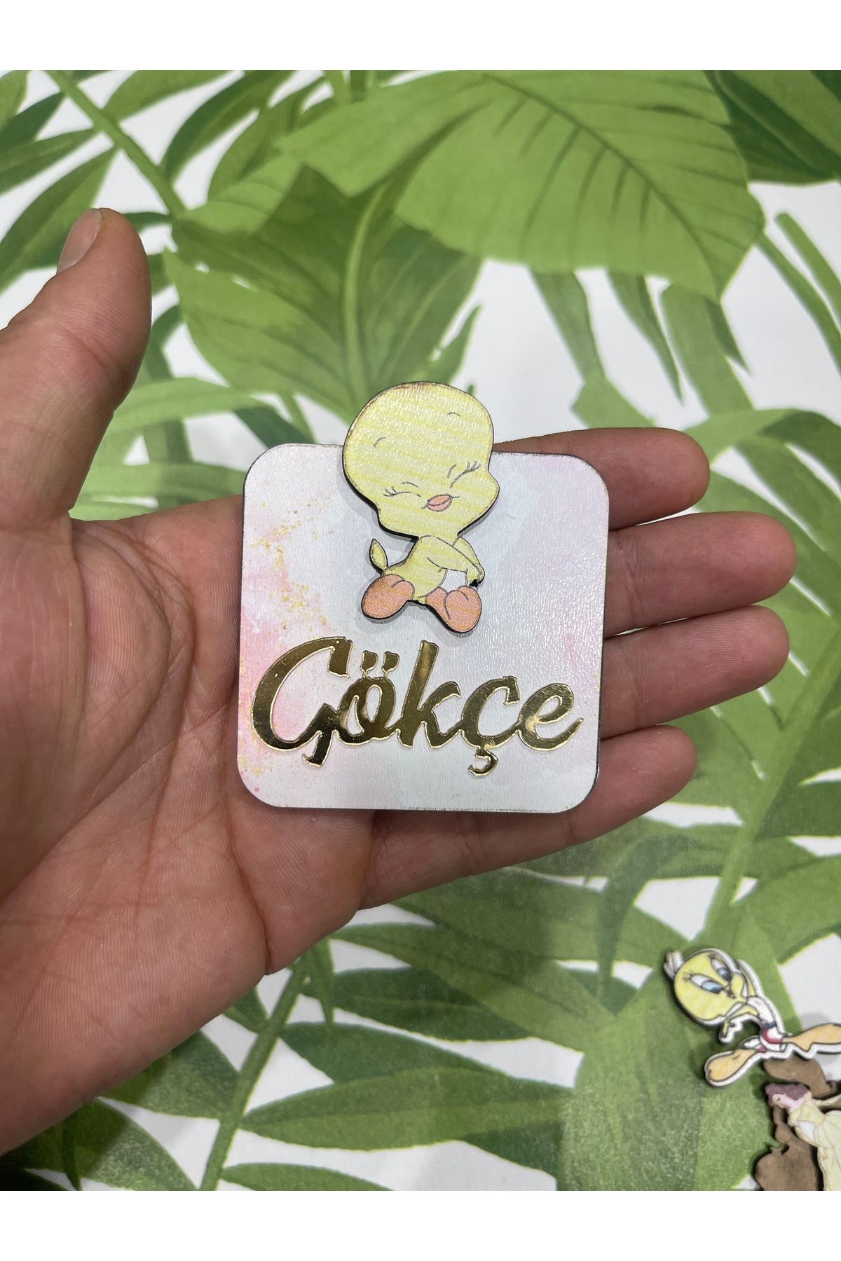 ELF REKLAM Sarı Kuş Figürlü Ahşap Baskılı Pleksi Yazılı Magnet 10 Adet