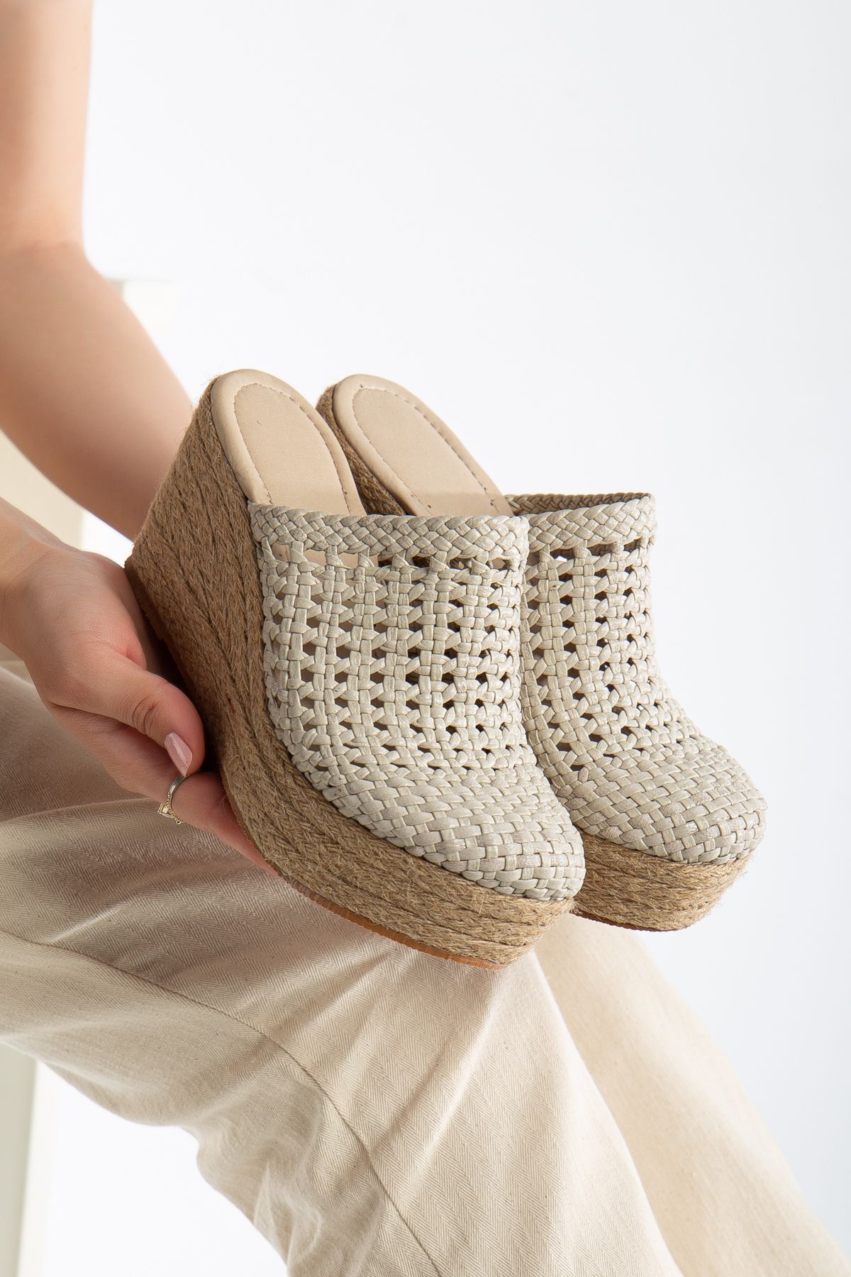 Elile Shoes-Genuine Leather Platform Hand Knitted Sabo Slippers from Number 33-34-35 to Number 41-42-43-44-45 3