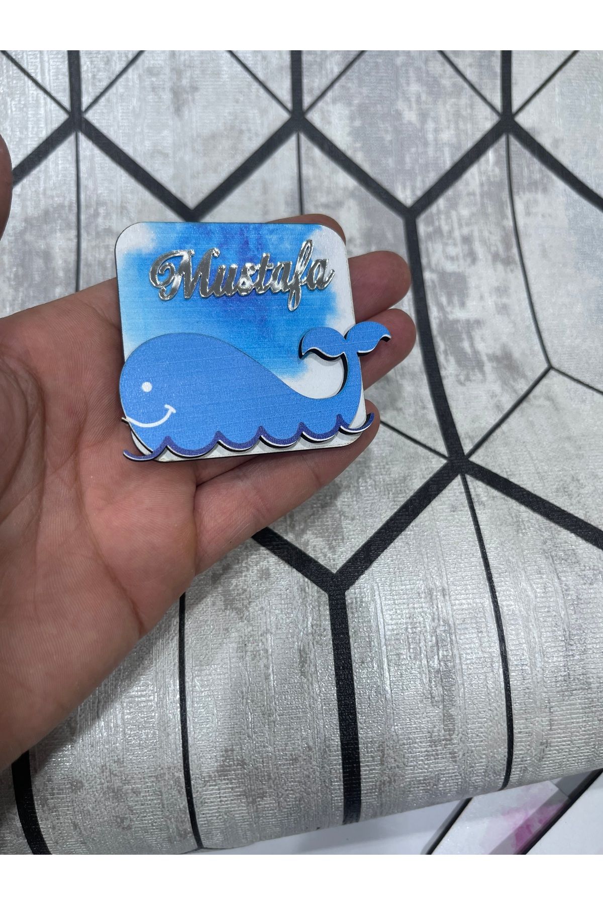 ELF REKLAM Yunus Balık Figürlü Ahşap Baskılı Pleksi Yazılı Magnet 10 Adet