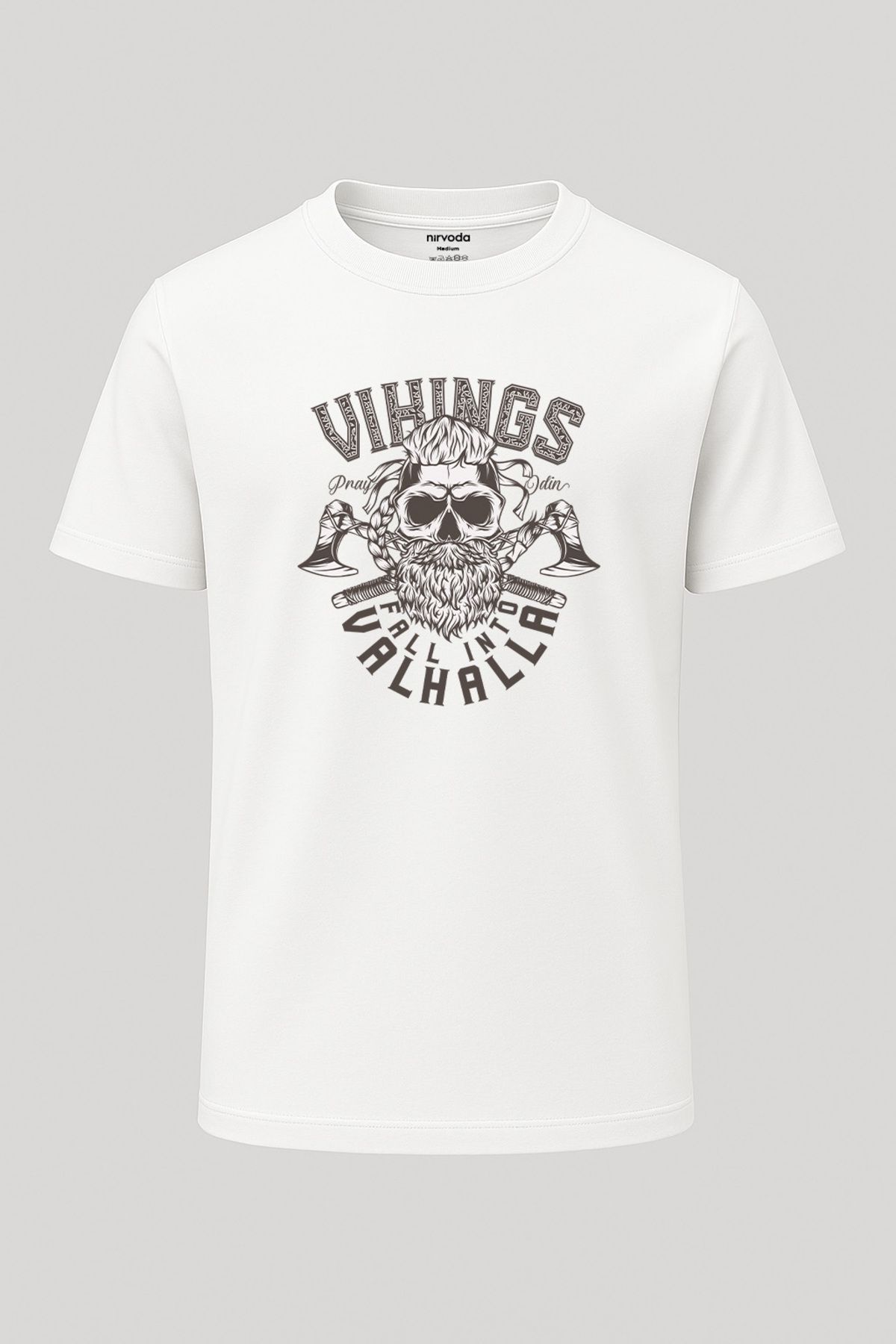 nirvoda Unisex Viking Valhalla Kurukafa Baskılı Tişört - Uzun T-shirt