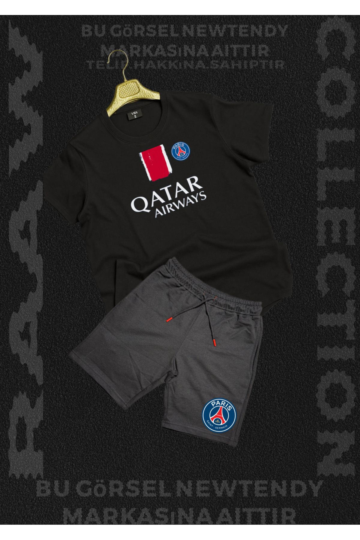 NEW TRENDY COLLECTİON Paris Qatar Airways Baskılı Beyaz Tişört basket Şort Erkek Spor Takım Kombin Yazlık