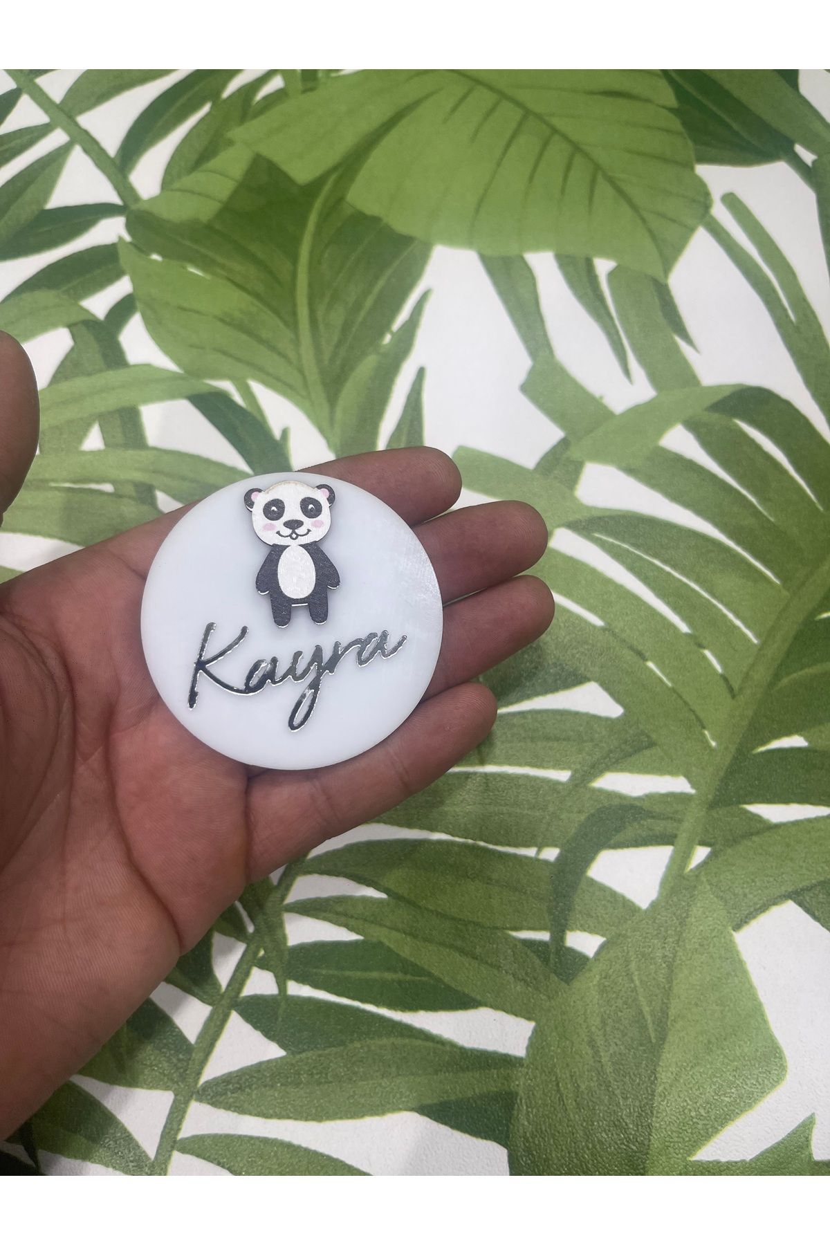 ELF REKLAM Panda Figürlü Kişiye Özel Ahşap Baskılı Pleksi Yazılı Magnet 10 Adet