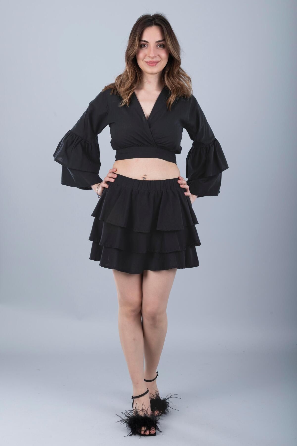 Bonitas Beachwear Pamuklu Bağlamalı Crop Siyah