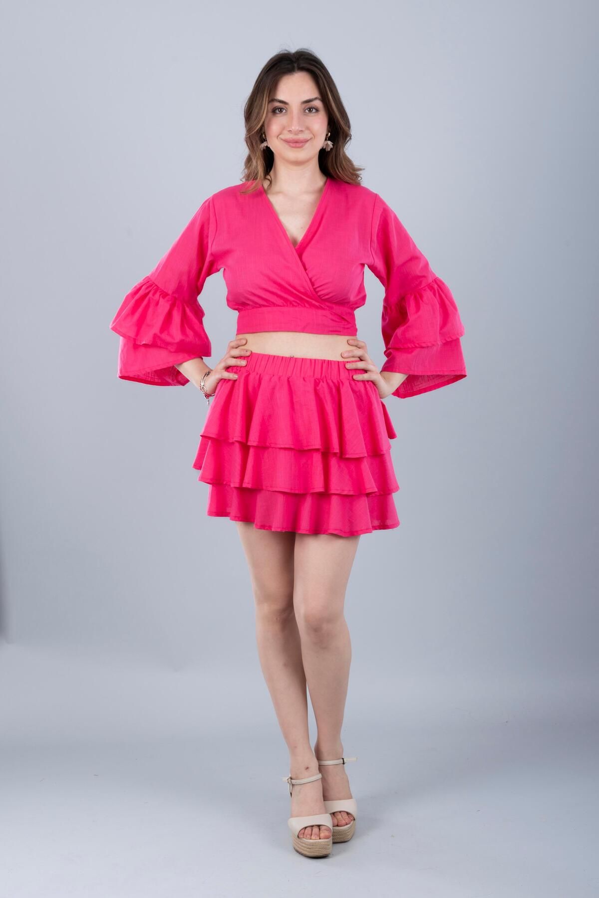 Bonitas Beachwear Pamuklu Bağlamalı Crop Fuşya