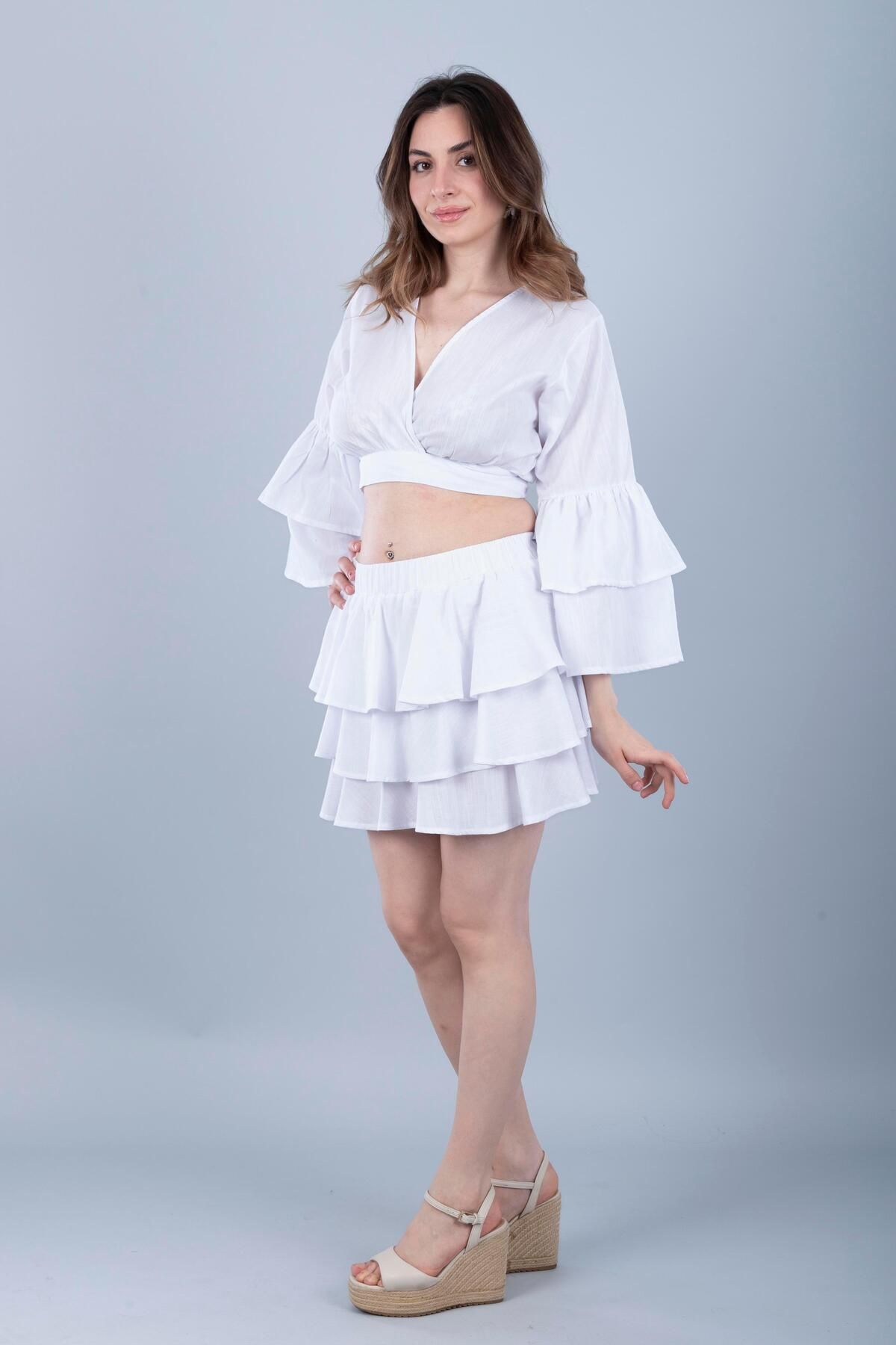 Bonitas Beachwear Pamuklu Bağlamalı Crop Beyaz