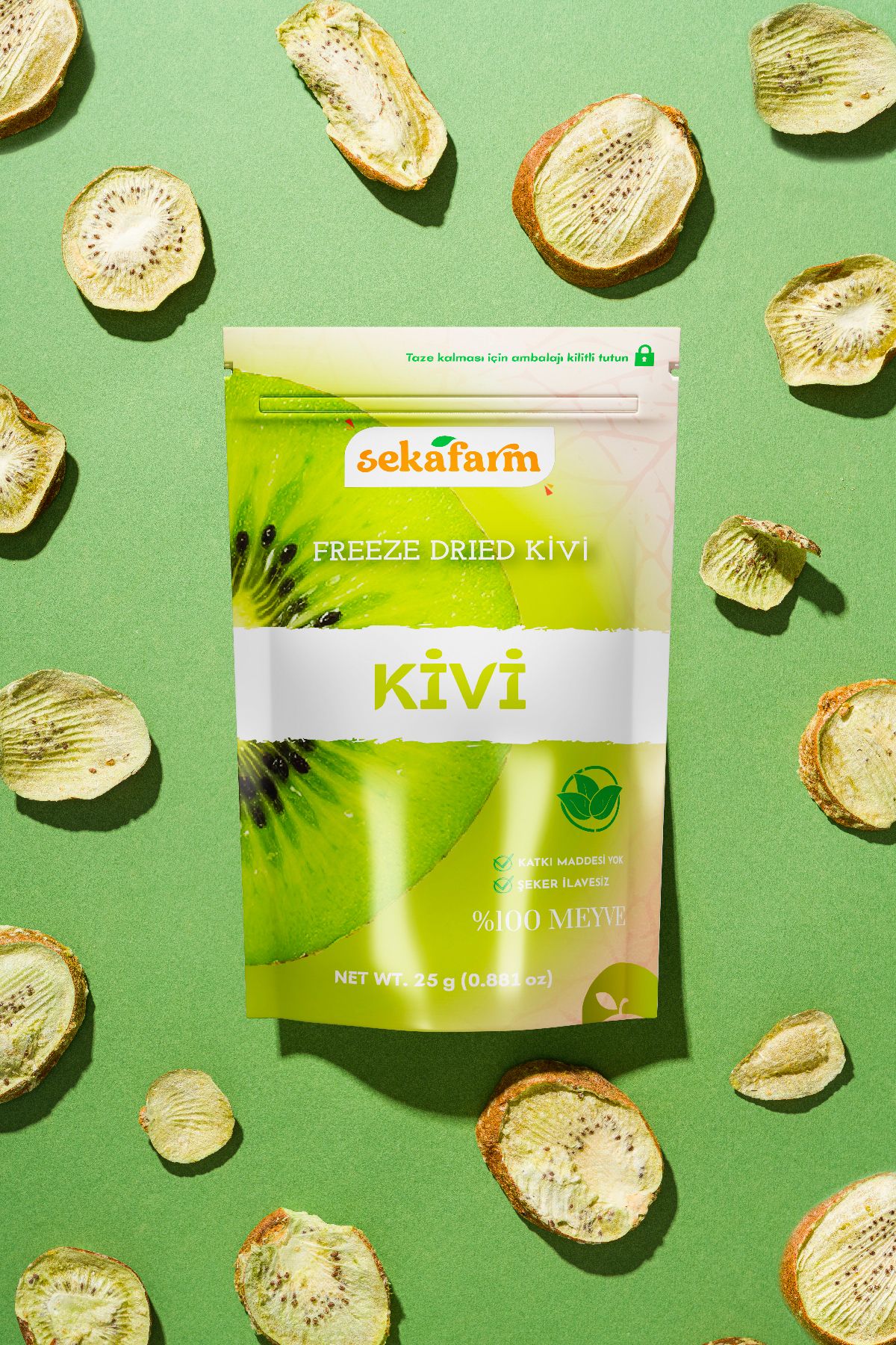 Kuru Meyve Kivi Cipsi, Dondurularak Kurutulmuş Meyve Cipsi, Freeze Dry Meyve Kurusu 25gr