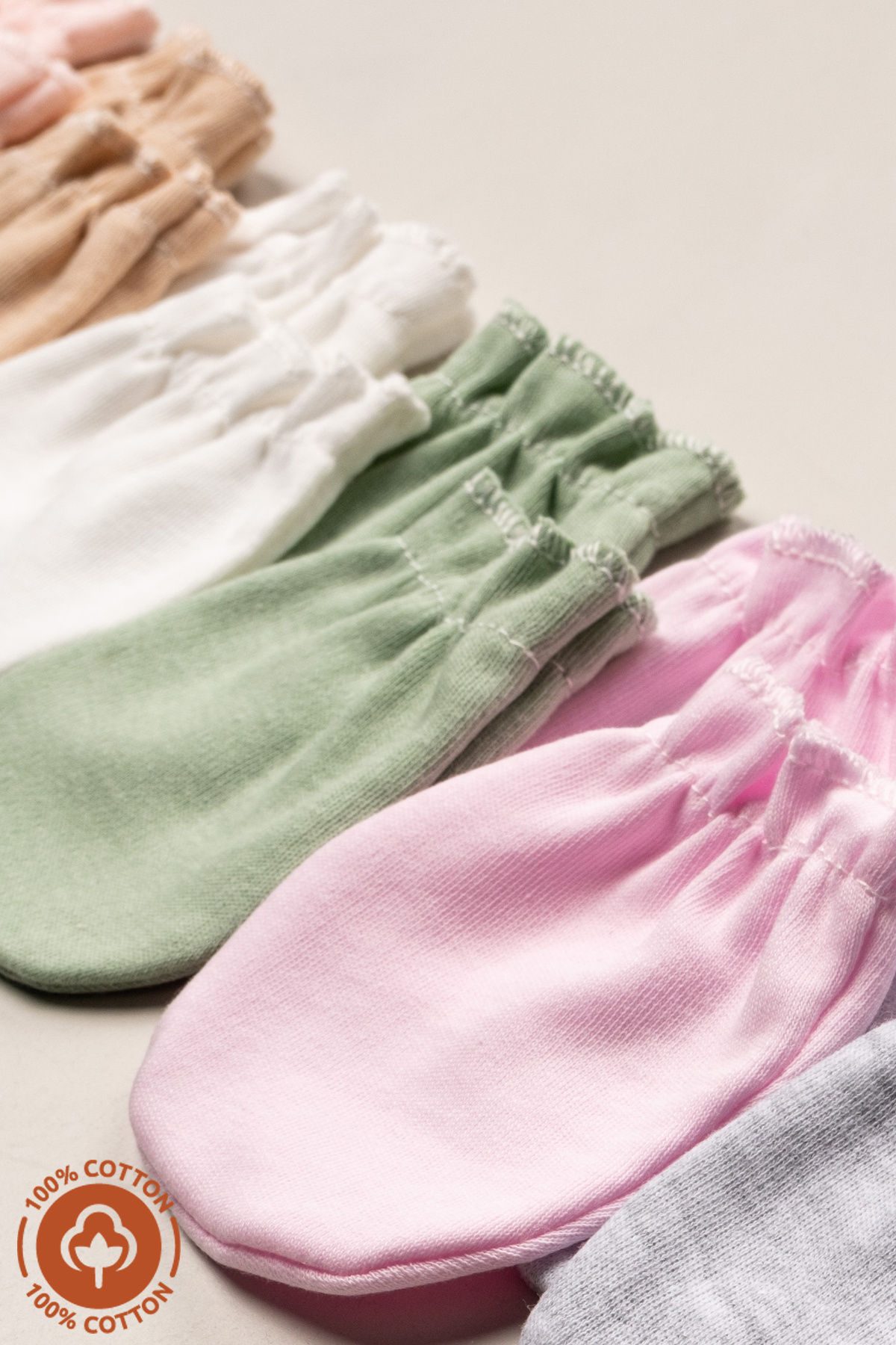 Miniel Unisex Bebek Yenidoğan Penye Organik Pamuklu Lastikli Bebek Eldiveni 6 Çift  Set fotoğrafı 2 (önizleme)