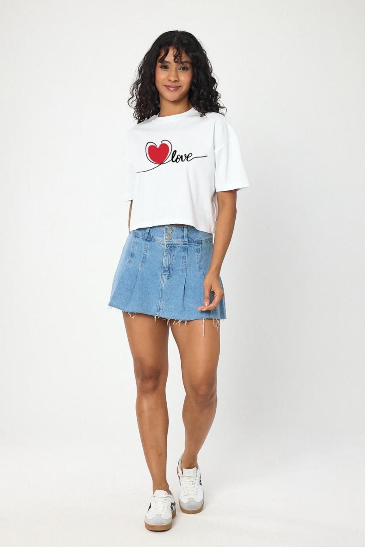 Windy Island Kadın Bisiklet Yaka Baskılı Crop T-shirt