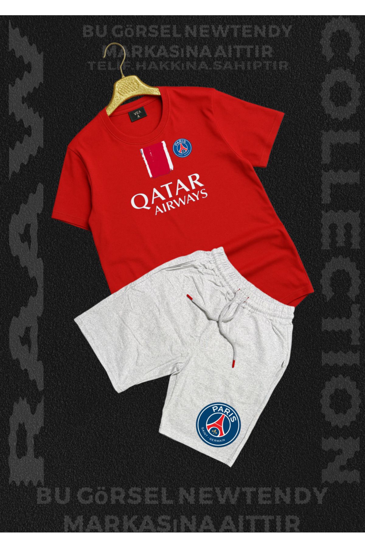NEW TRENDY COLLECTİON Paris Qatar Airways Baskılı Beyaz Tişört basket Şort Erkek Spor Takım Kombin Yazlık