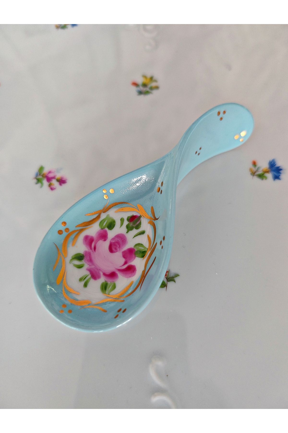 manushum El Boyama Porselen Kaşık Lokumluk-bebe mavi 1 Adet