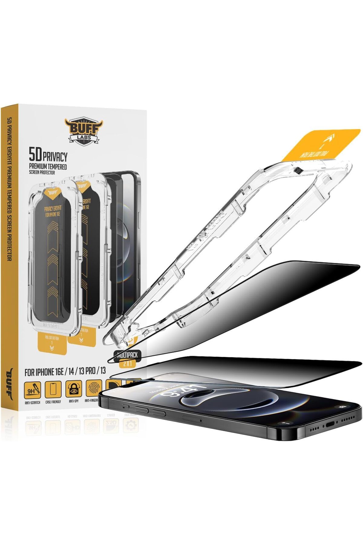 ÇAĞUR Eser iPhone 16 Serisi ile Uyumlu 5D Privacy EasyFit 2 Adet Kolay Uygulama Aparatlı Ekran Koruyucu T