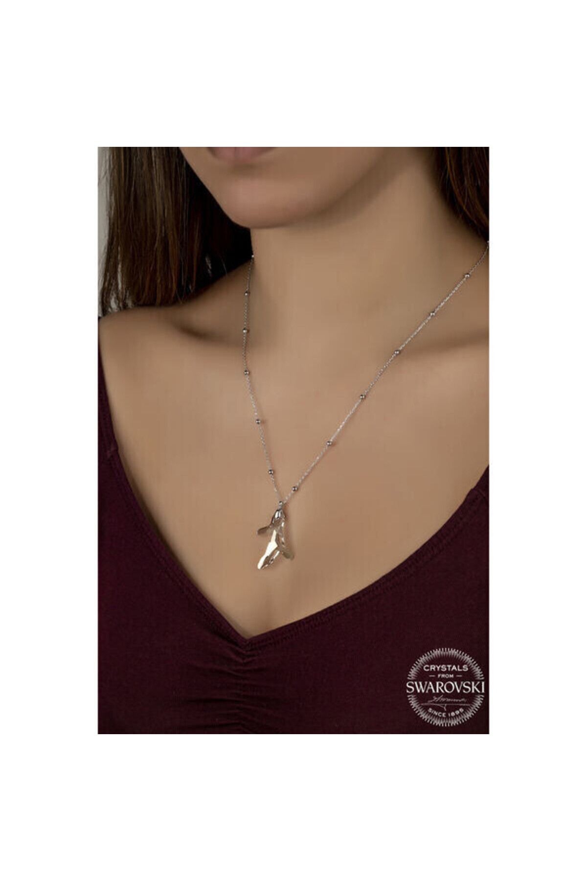 shop Crystal Taşlı Top Zincir Mercan 925 Ayar Gümüş Kolye