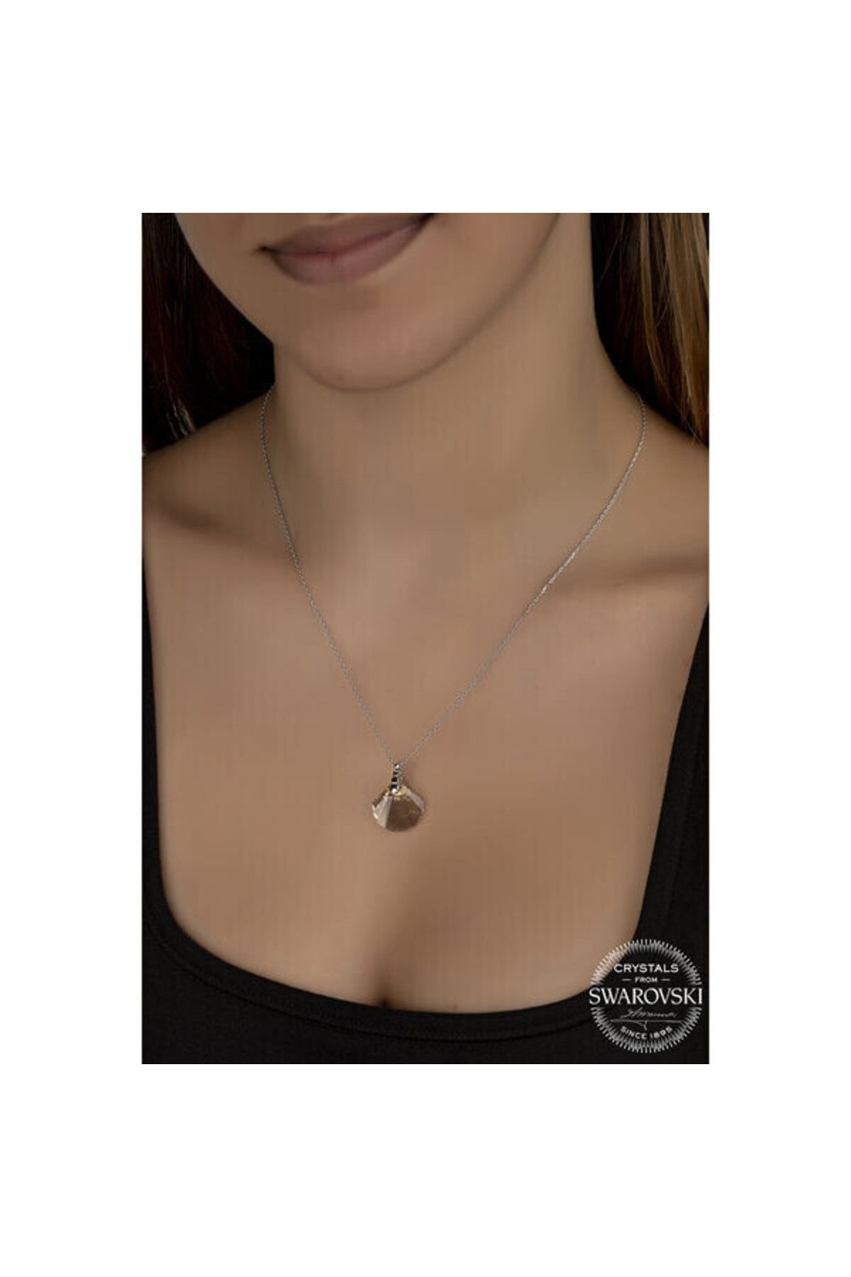shop Crystal Taşlı Deniz Kabuğu 925 Ayar Gümüş Kolye