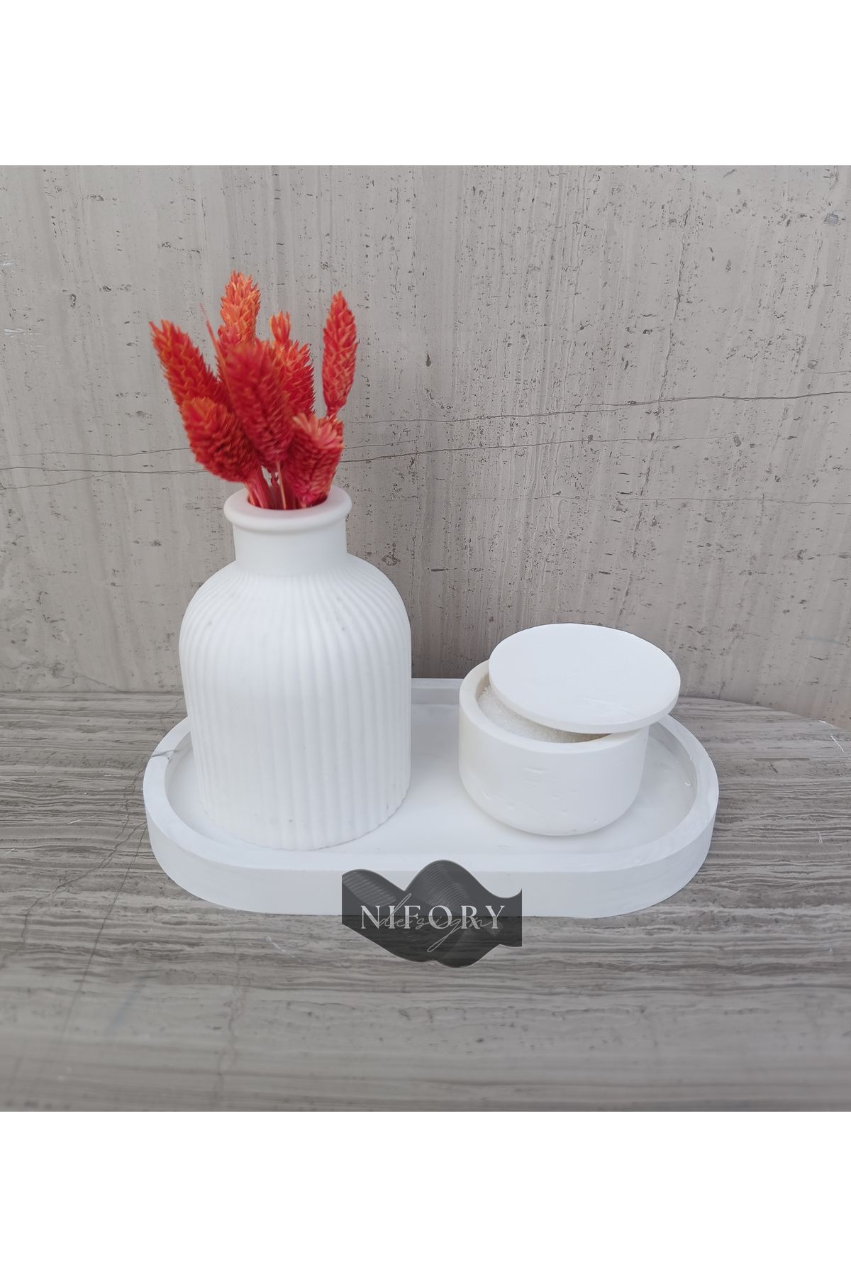 Nifory 520-N015 Dekoratif Beton Sunum Aksesuar Set Beton Biblo Organizer Takımı Çok Amaçlı Dekoratif Set