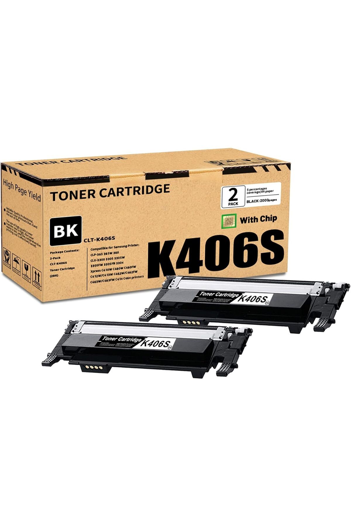 Samsung CLT-K406S SİYAH 2 ADET CLP-365 365W 360 Xpress C410W C460W C460FW C46x CLX-3300 3305