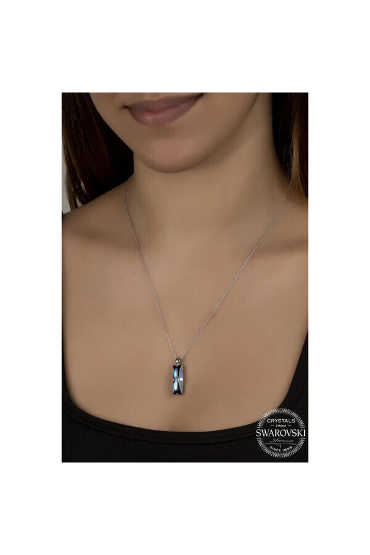 shop Crystal Taşlı Mavi Baget 925 Ayar Gümüş Kolye