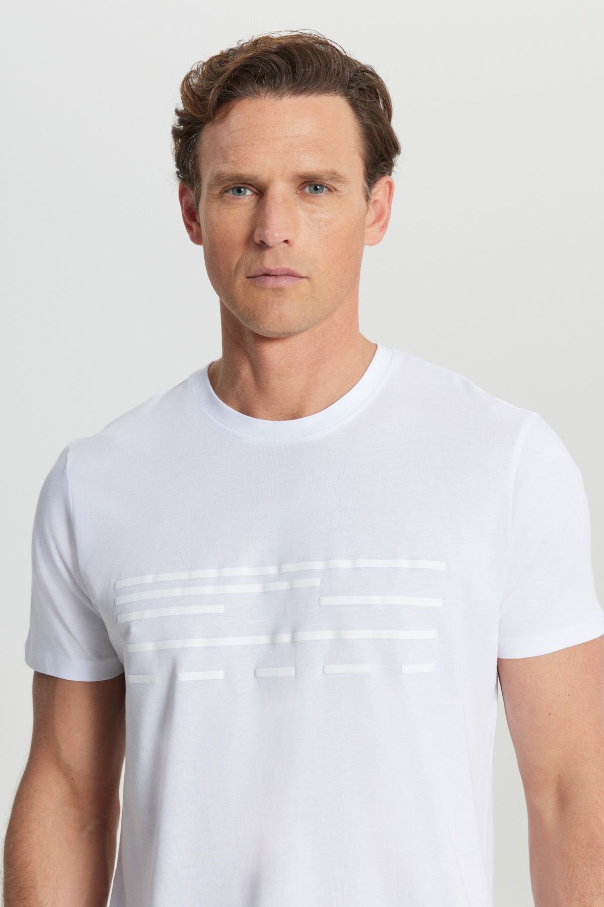 ALTINYILDIZ CLASSICS-Tricou elastic pentru bărbați, din bumbac alb, slim fit, cu decolteu rotund, imprimat 4