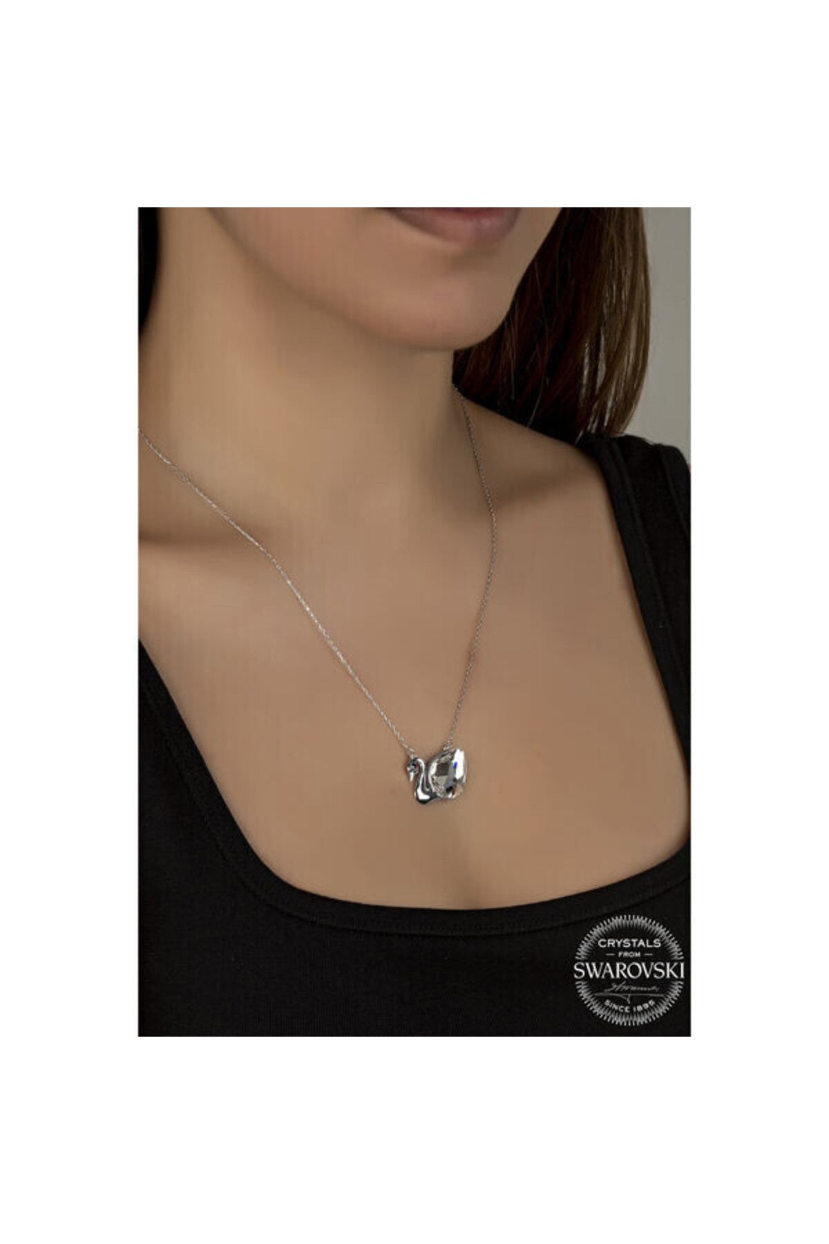 shop Crystal Taşlı Top Zincir Kuğu 925 Ayar Gümüş Kolye