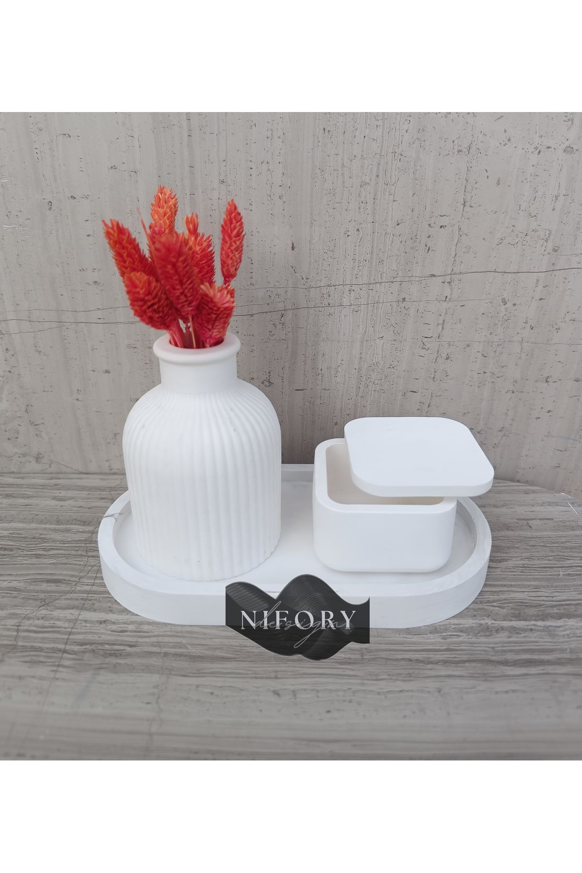 Nifory 520-N016 Dekoratif Beton Sunum Aksesuar Set Beton Biblo Organizer Takımı Çok Amaçlı Dekoratif Set