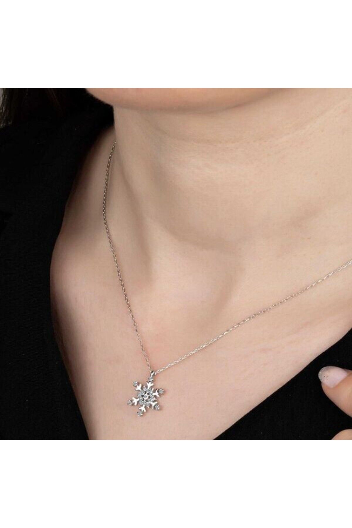 shop Taşlı Kar Tanesi 925 Ayar Gümüş Kolye