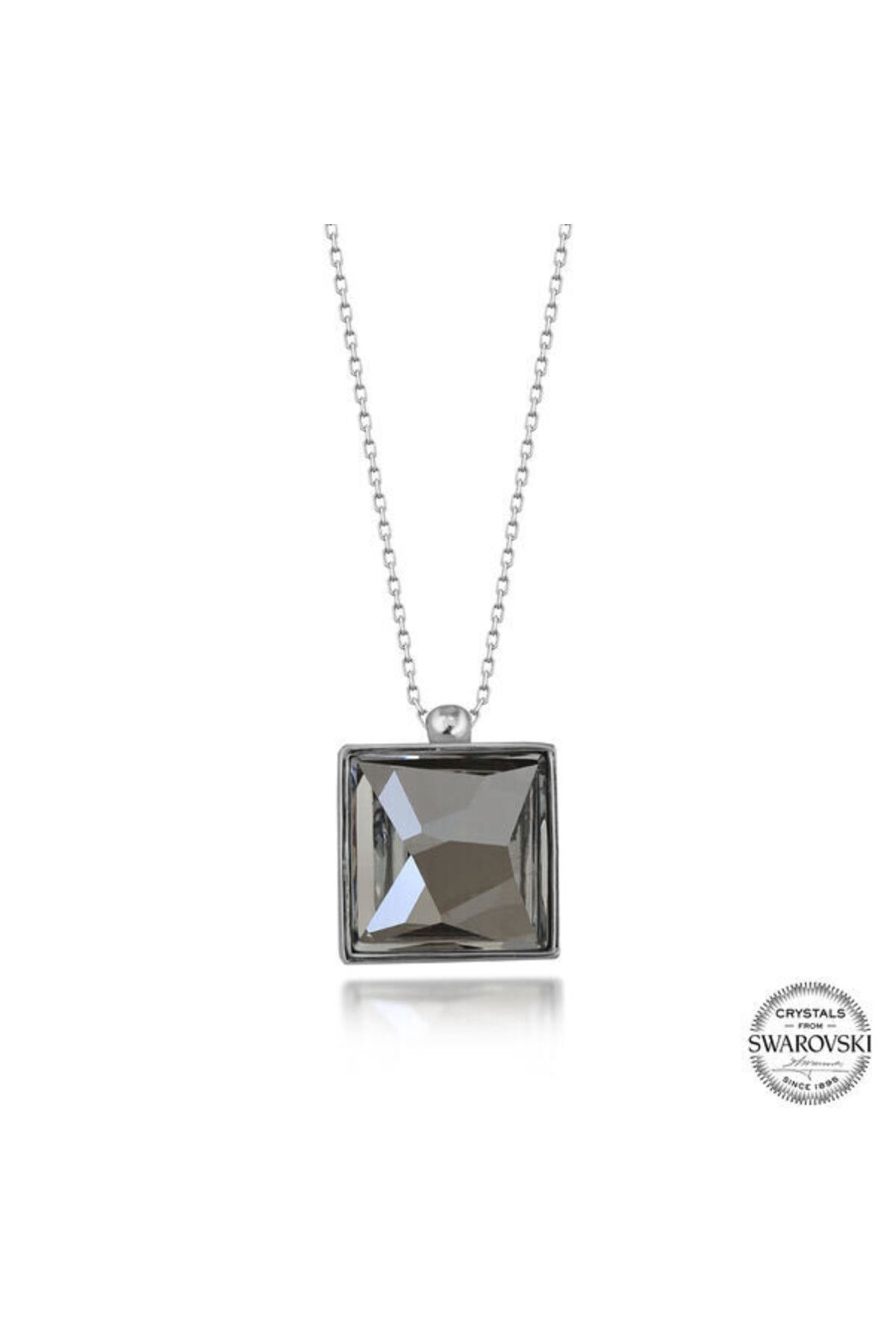 shop Crystal Taşlı Kare 925 Ayar Gümüş Kolye